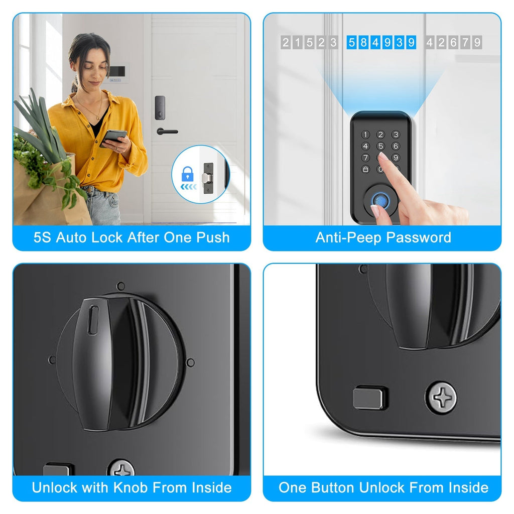 Wireless Keyless Smart Door Lock, Fingerprint & App Controlled, IP67 Waterproof