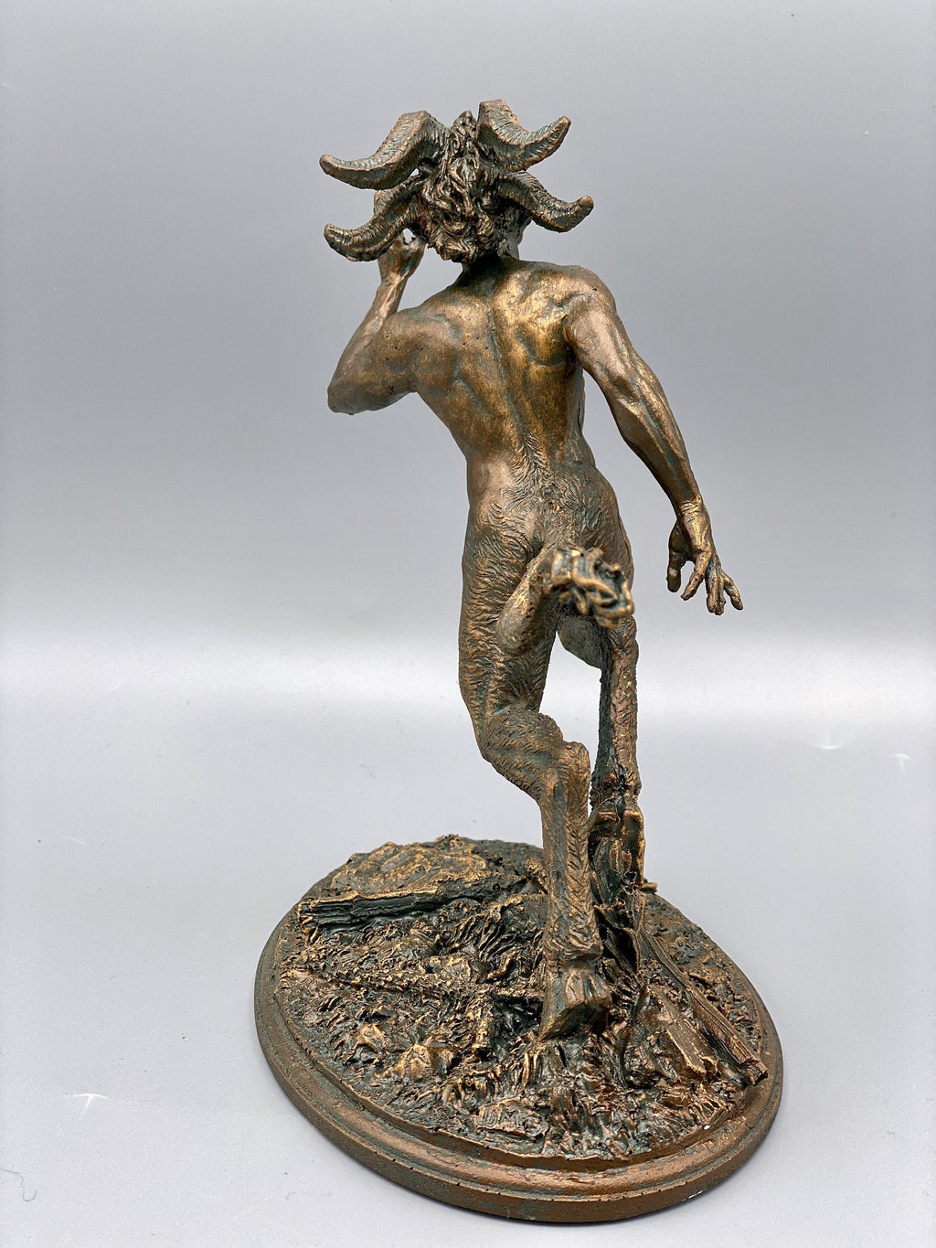 Running Satyr Statue, Hand Painted Resin Sculpture | Mythical Creature Figurine | Unique Legendary Faun Figurine. Fantasy Art Decor