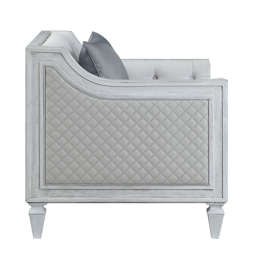 Katia - Loveseat With 2 Pillows - Light Gray Linen & Weathered White