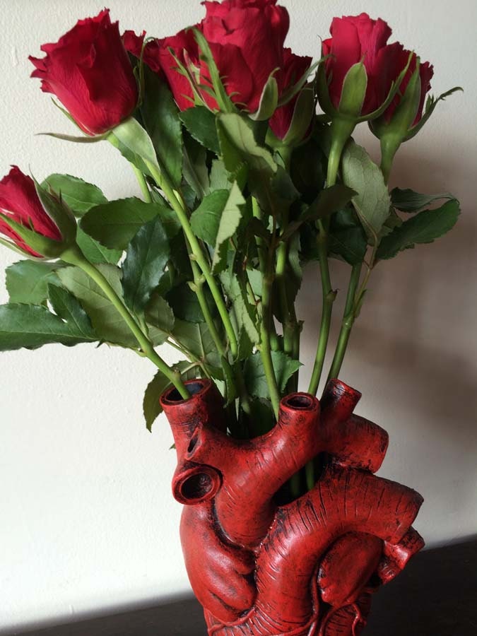 Anatomical Heart Vase, Red Finish | Unique Gothic Home Decor | Resin Sculpture Flower Vase, Medical Gift and Gothic Home Decor