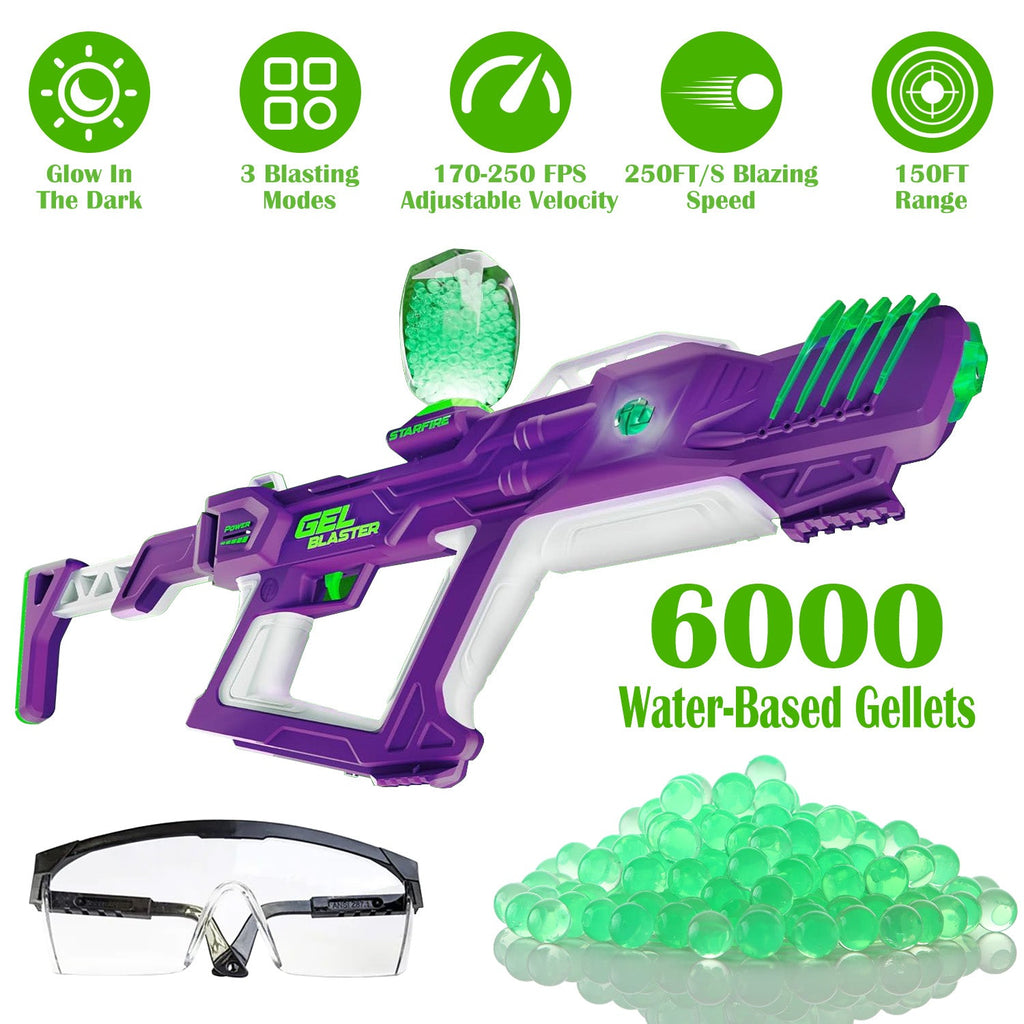 [Not Allowed to Sell on Amazon] Gel Blaster Starfire XL Glow-in-The-Dark Blaster Toy Gun High Performance Splat Gun Toy with 6000 Gellets 170-250 FPS