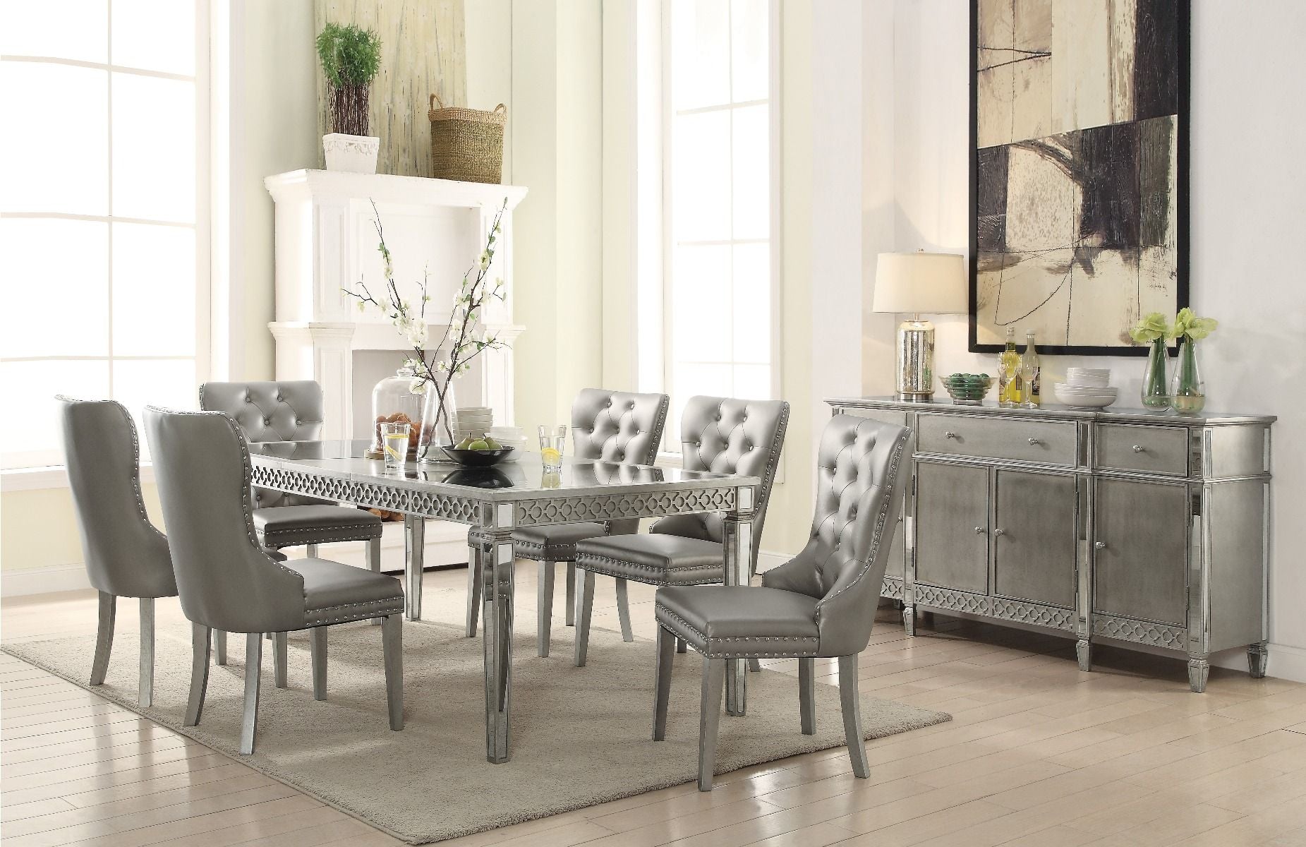Kacela - Side Chair (Set of 2) - Champagne Synthetic Leather & Champagne