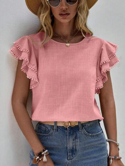Denise Ruffle Cap Sleeve Blouse – Elegant Top for Work & Everyday