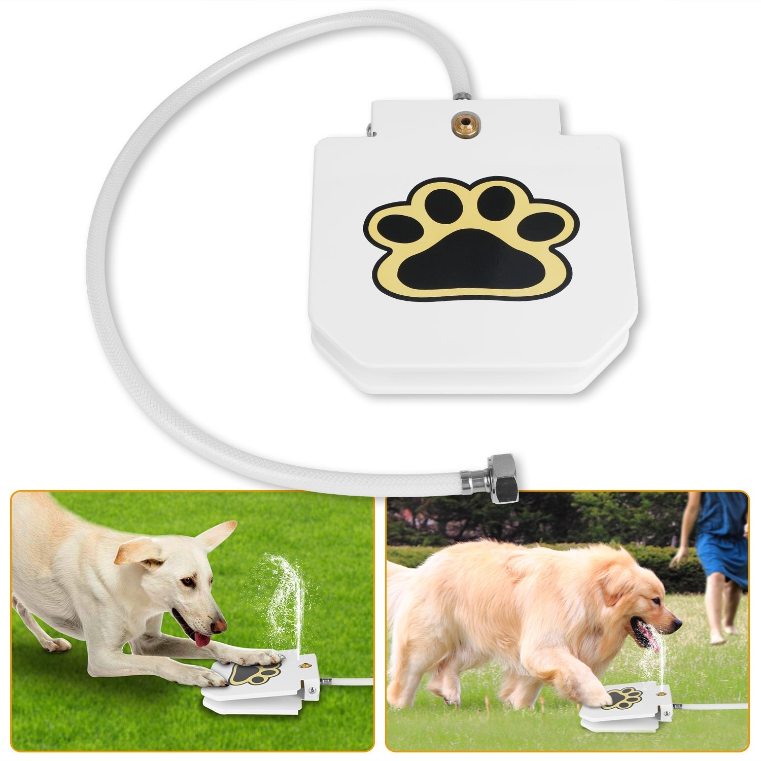 Dog Water Fountain Outdoor Dog Pet Water Dispenser Step-on Activated Sprinkler w/ Interactive Paw Pedal Valve for Drinking Fresh Water