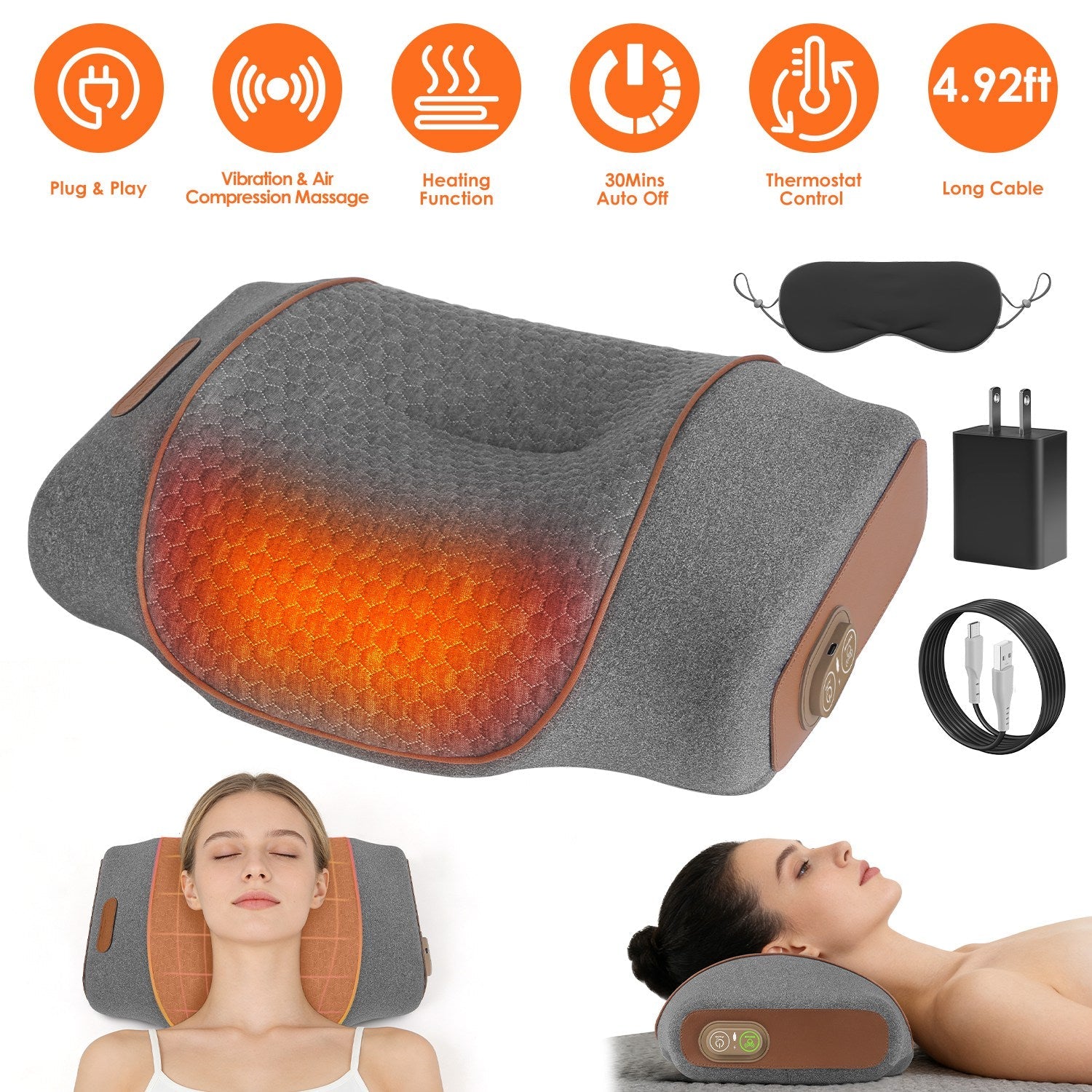 3-in-1 Neck Massager Pillow Ergonomic Massager with Heating Vibration Air Compression 30Min Timer for Neck Back Shoulder Pain Relief