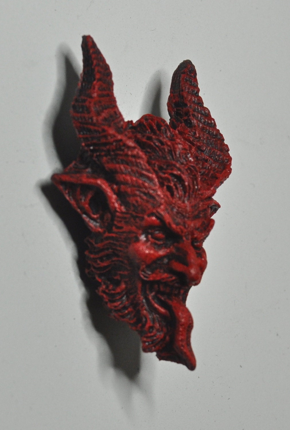 Krampus Magnet, Hand Painted Resin Sculpture | Mythic Fantasy Decor | Krampus Head Magnet for Dark Fantasy and Gothic Decor