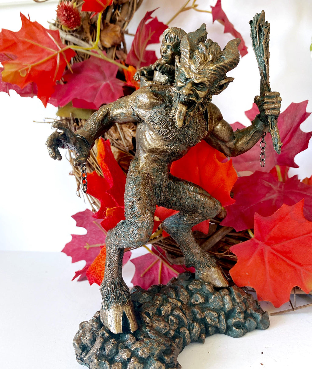 Krampus I Statue, Hand Painted Resin Sculpture Bronze Finish | Mythical Creature Figurine | Dark Christmas Demon, Gothic Folklore Decor
