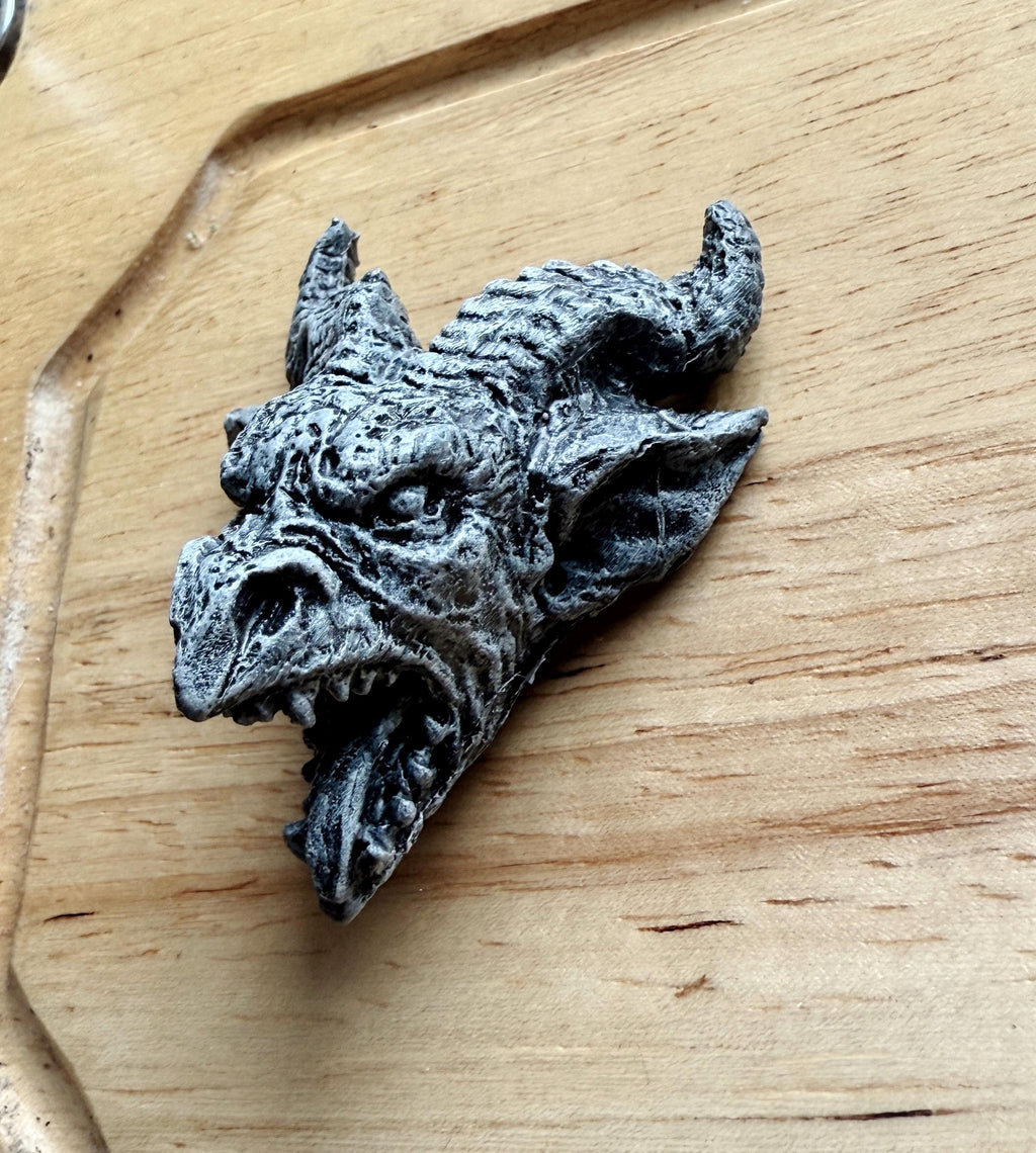 Gargoyle Magnet, Hand Painted Resin Sculpture | Gothic Fantasy Decor | Horned Demon Gargoyle Head Magnet for Fantasy and Gothic Decor