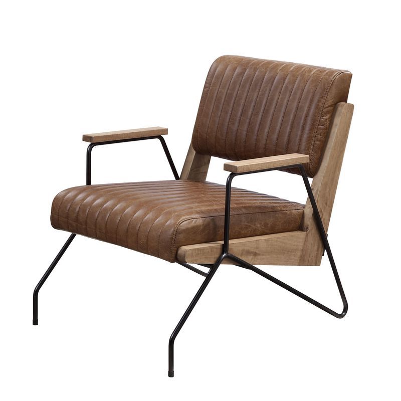 Eacnlz - Accent Chair - Cocoa Top Grain Leather & Matt Iron