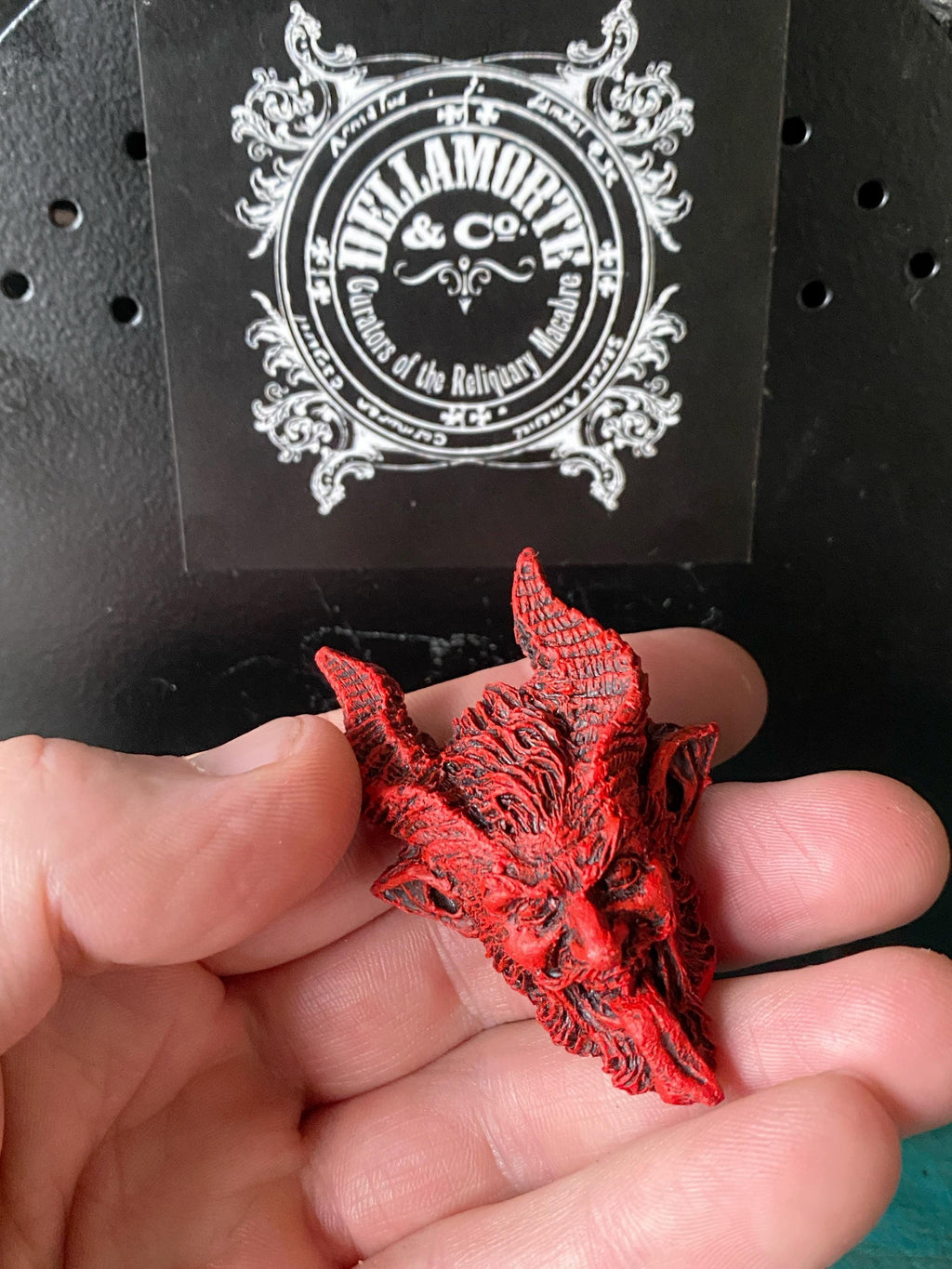 Krampus Magnet, Hand Painted Resin Sculpture | Mythic Fantasy Decor | Krampus Head Magnet for Dark Fantasy and Gothic Decor