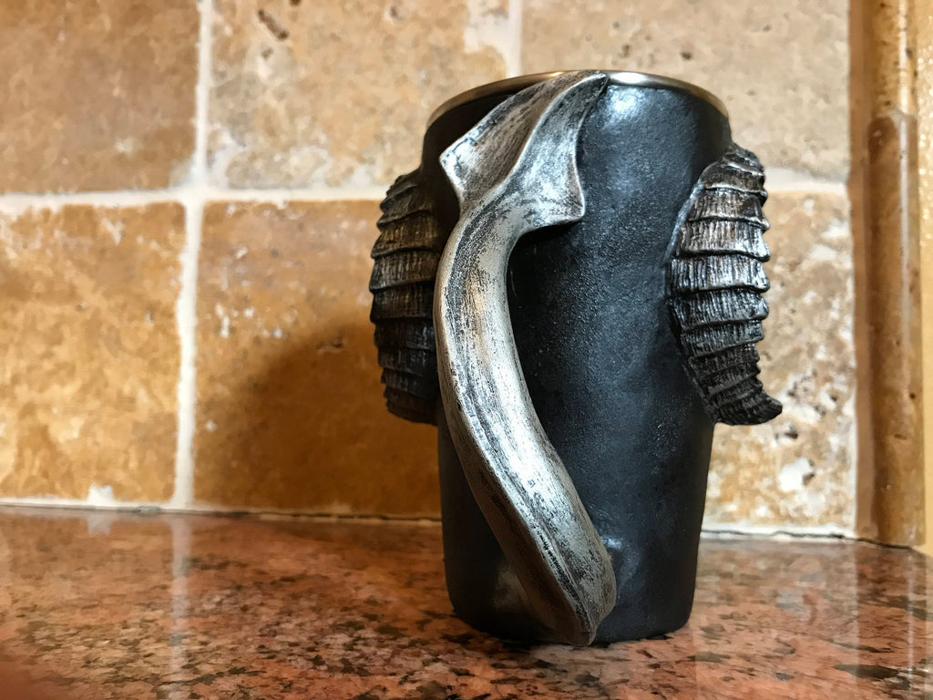 Krampus Mug, Pewter Finish | Hand Sculpted Resin Art Mug with Steel Liner | Unique Krampus Gift Cup and Gothic Home Decor