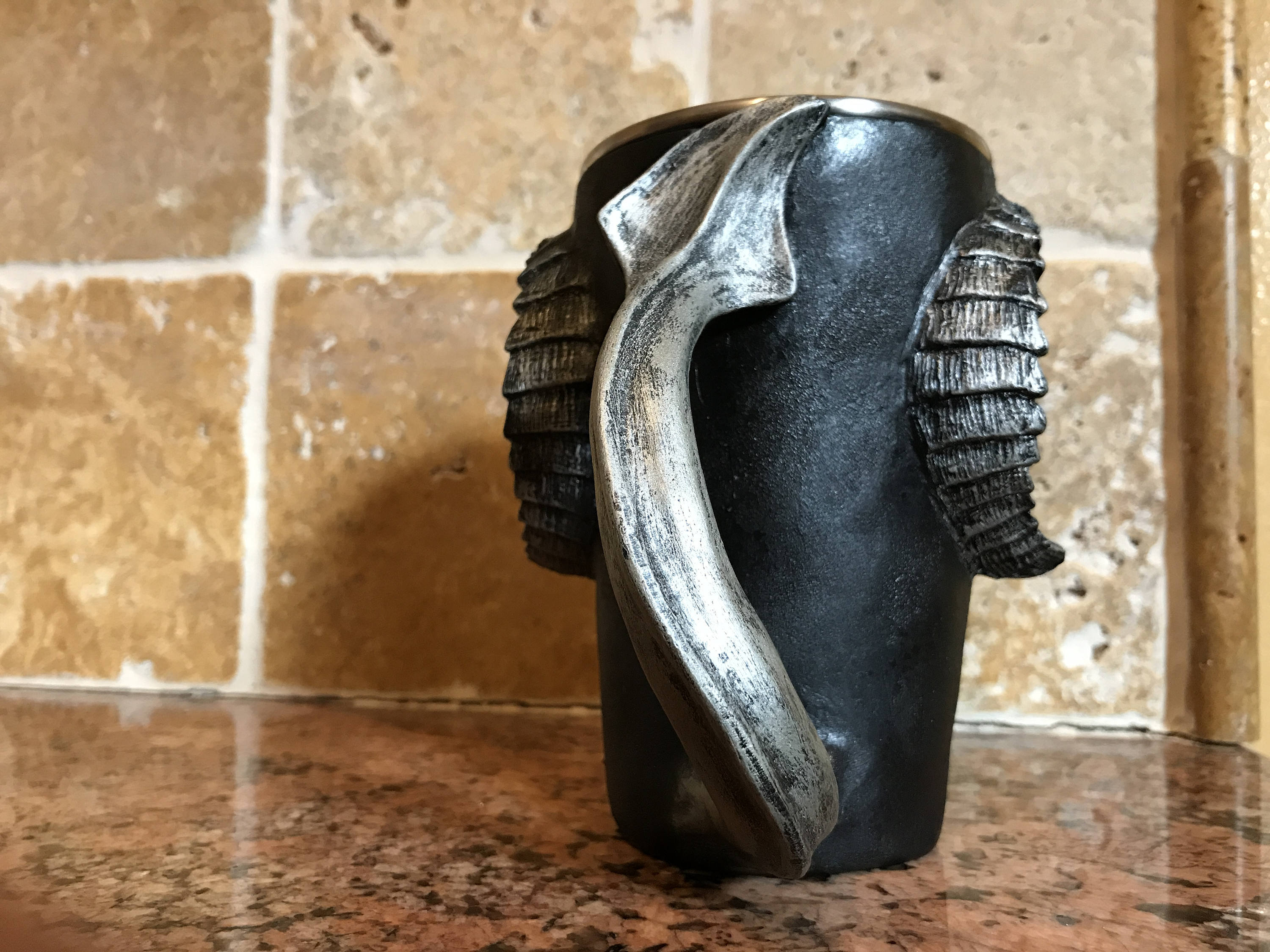Krampus Mug, Pewter Finish | Hand Sculpted Resin Art Mug with Steel Liner | Unique Krampus Gift Cup and Gothic Home Decor