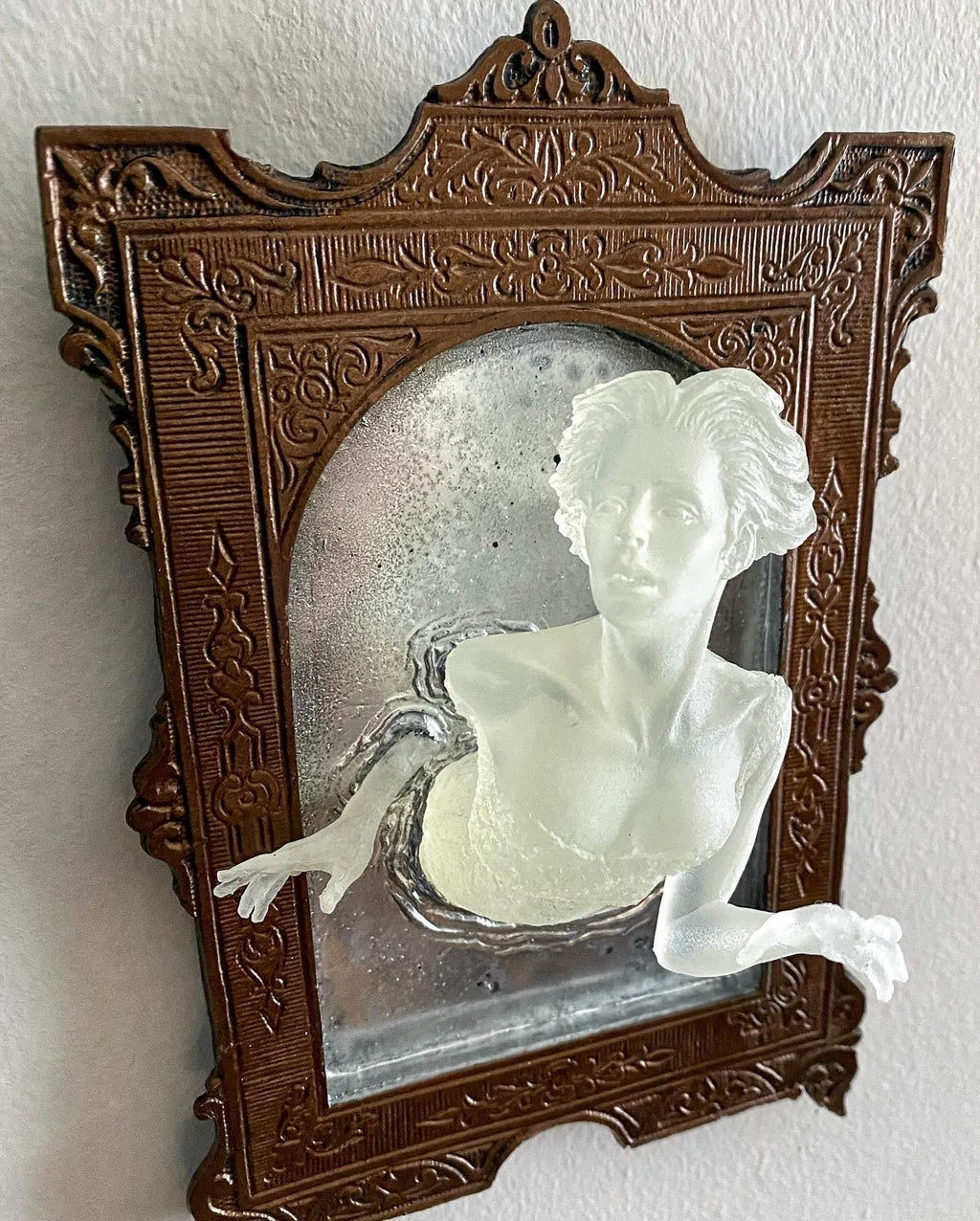 Ghost in the Mirror Wall Plaque, Glow in the Dark Resin | Victorian Gothic Haunted Wall Art |  Gift for Halloween and Spooky Home Decor