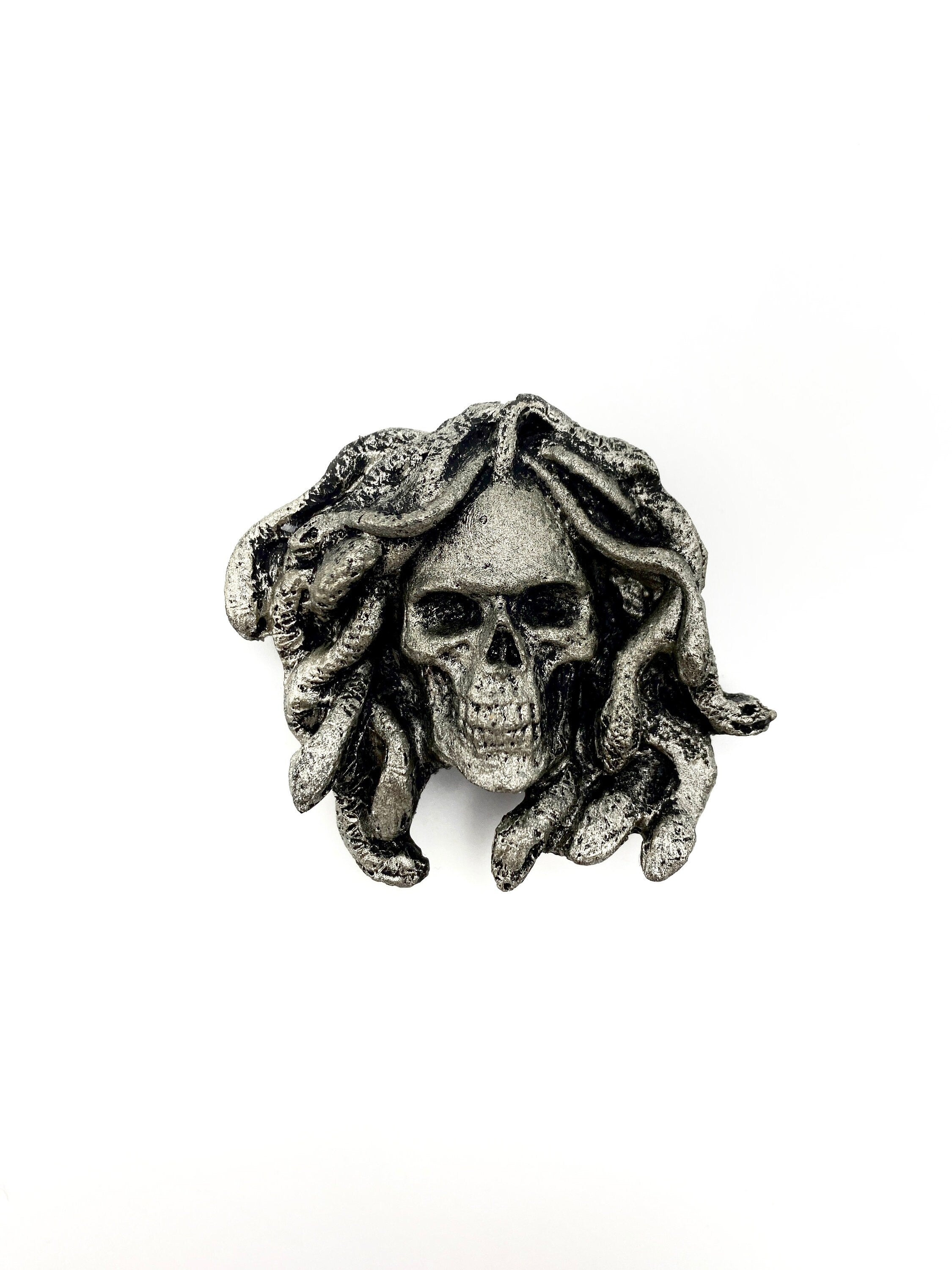 Medusa Skull Magnet, Hand Painted Resin Sculpture | Mythic Fantasy Decor | Medusa Skull Magnet for Fantasy and Gothic Decor