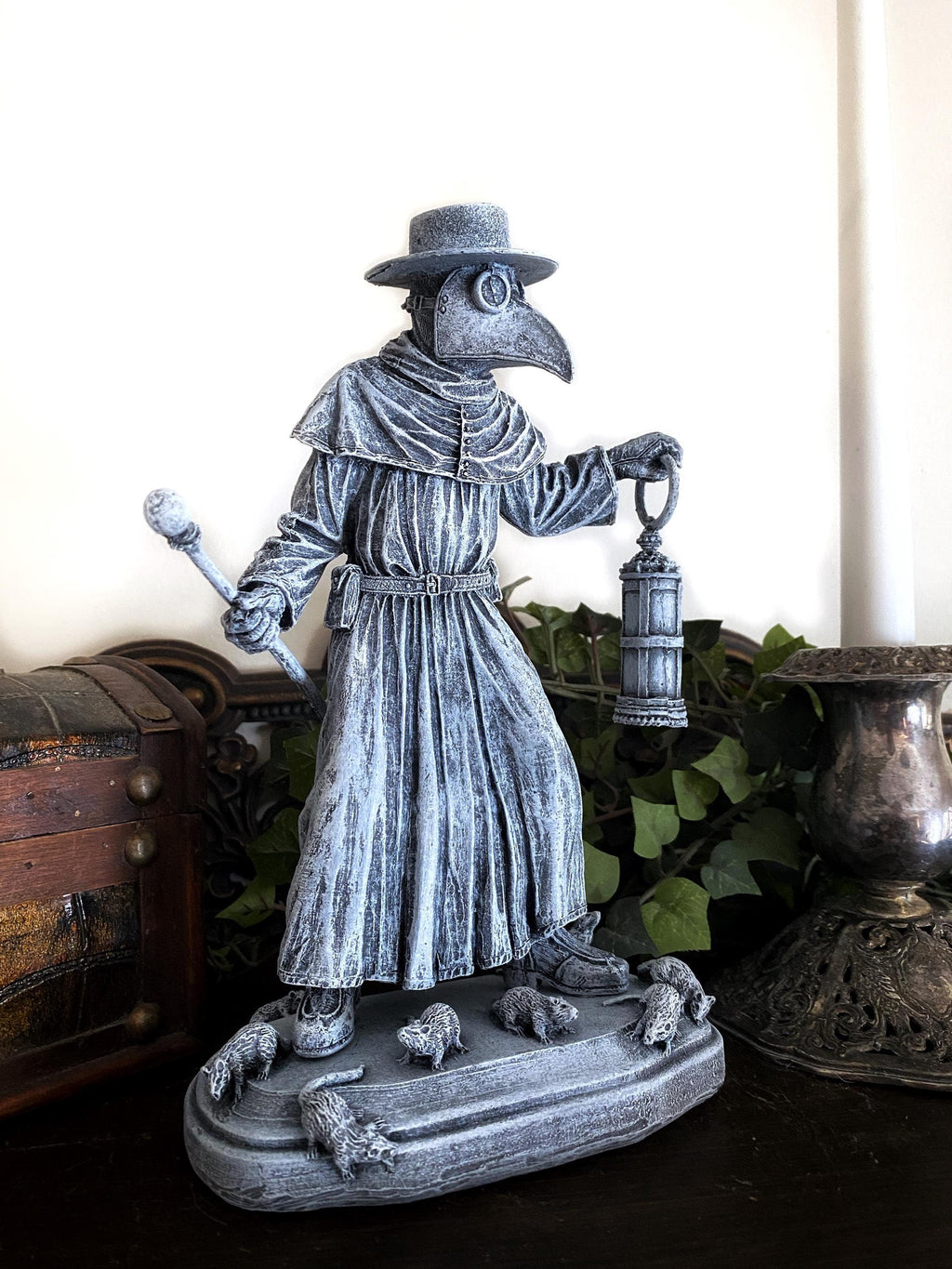 Plague Doctor Statue, Hand Painted Resin Sculpture | Gothic Medieval Figurine | Dark Folklore Art for Spooky Home Decor