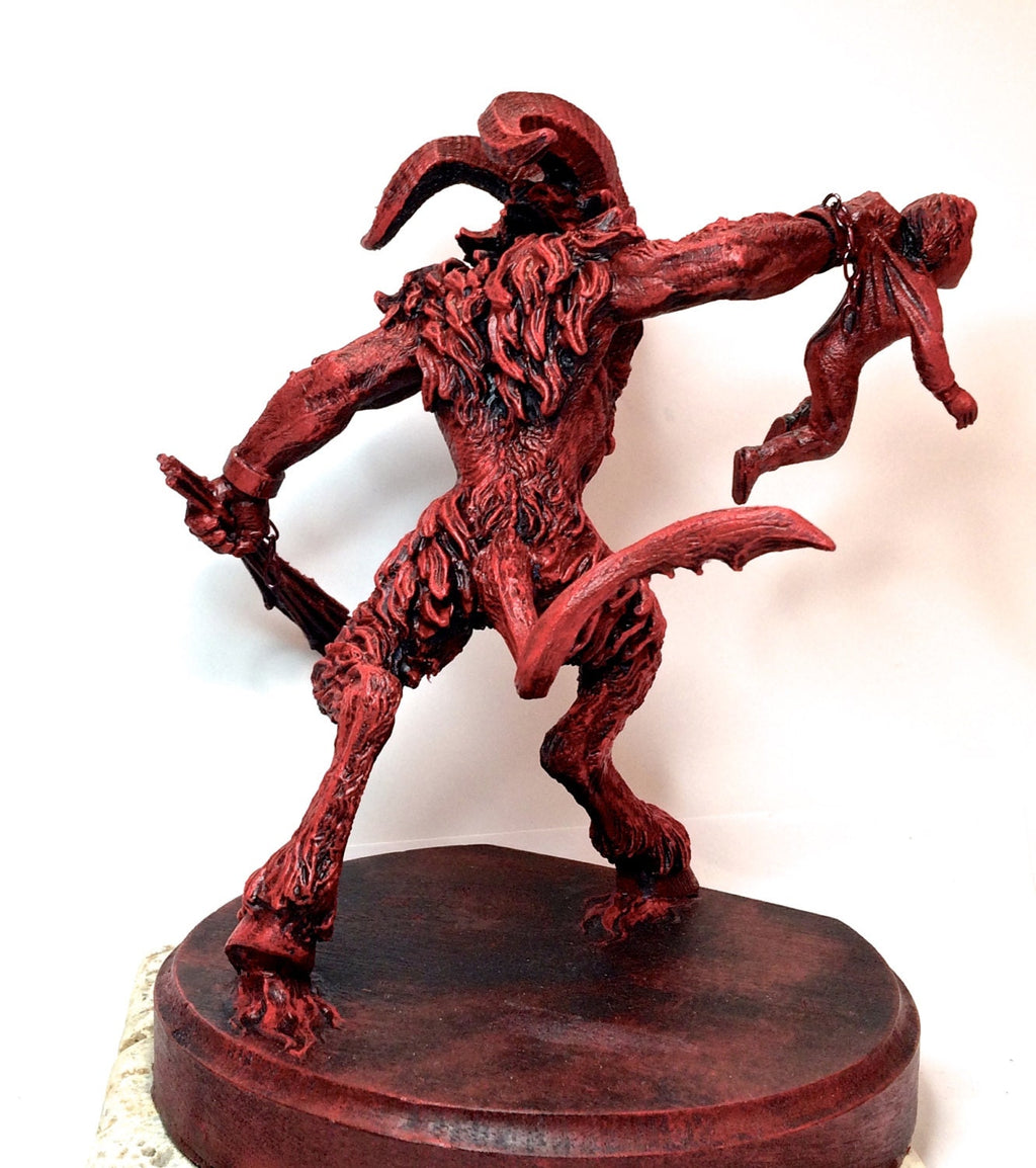 Krampus III Statue, Hand Painted Resin Sculpture, Red Finish |Mythical Creature Figurine |Unique Dark Christmas Demon, Gothic Folklore Decor