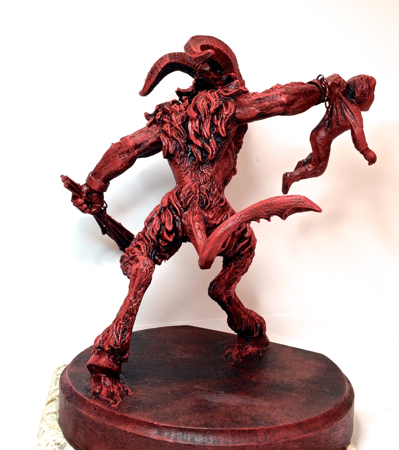 Krampus III Statue, Hand Painted Resin Sculpture, Red Finish |Mythical Creature Figurine |Unique Dark Christmas Demon, Gothic Folklore Decor