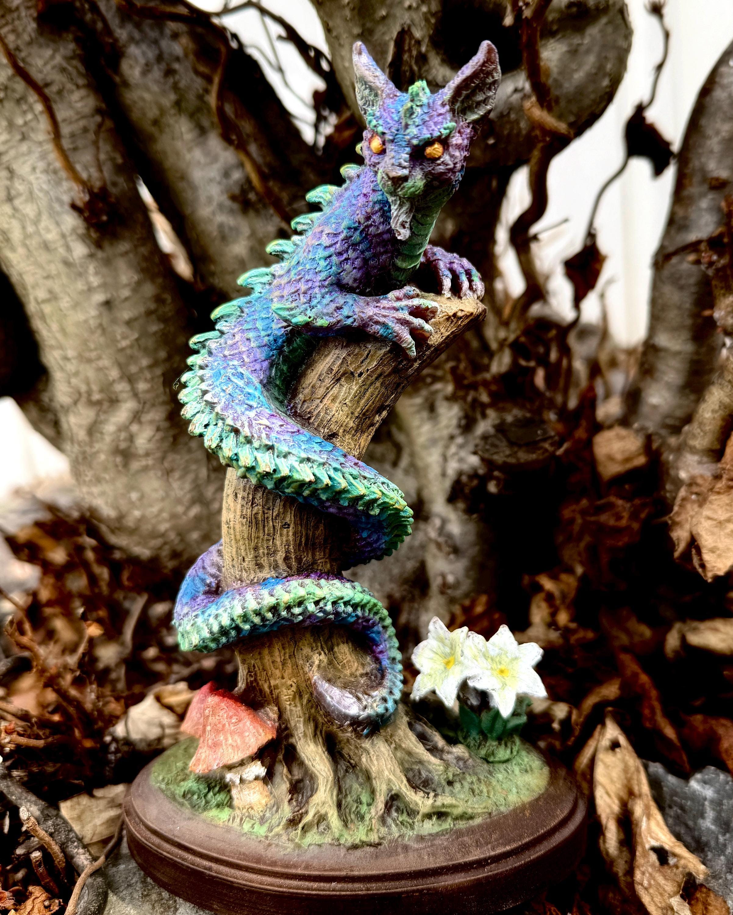 Tatzelwurm/ Dragon Cat Statue, Full Color Resin Sculpture | Mythical Creature Figurine | Unique Legendary Cat Figurine. Fantasy Art Decor