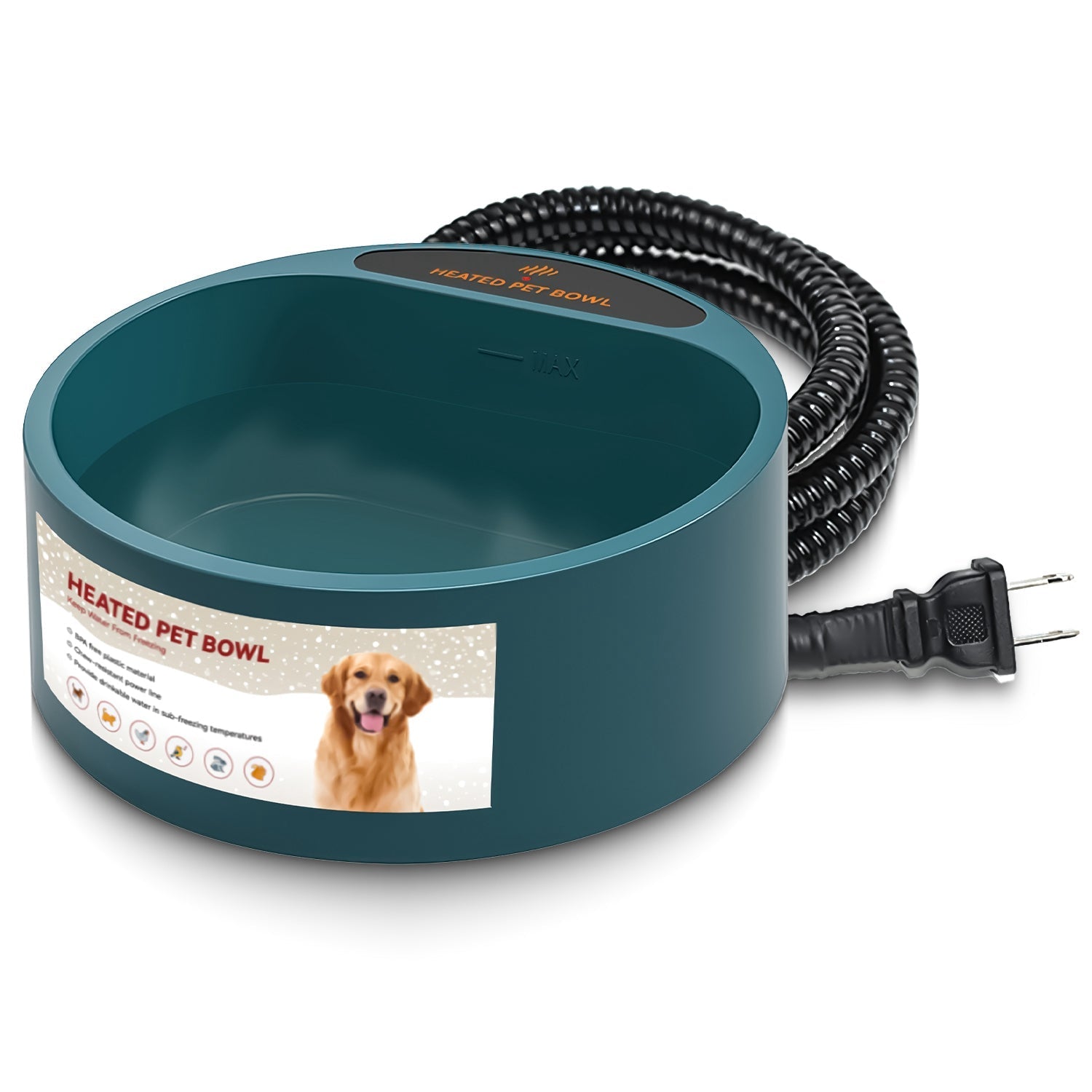 Heated Water Bowl for Dog Cat 74.4OZ Heating Water Dish IP67 Waterproof Thermal Water Bowl Heated Pet Bowl Dog Cat Water Feeder Bowl for Dog Cat Rabbi