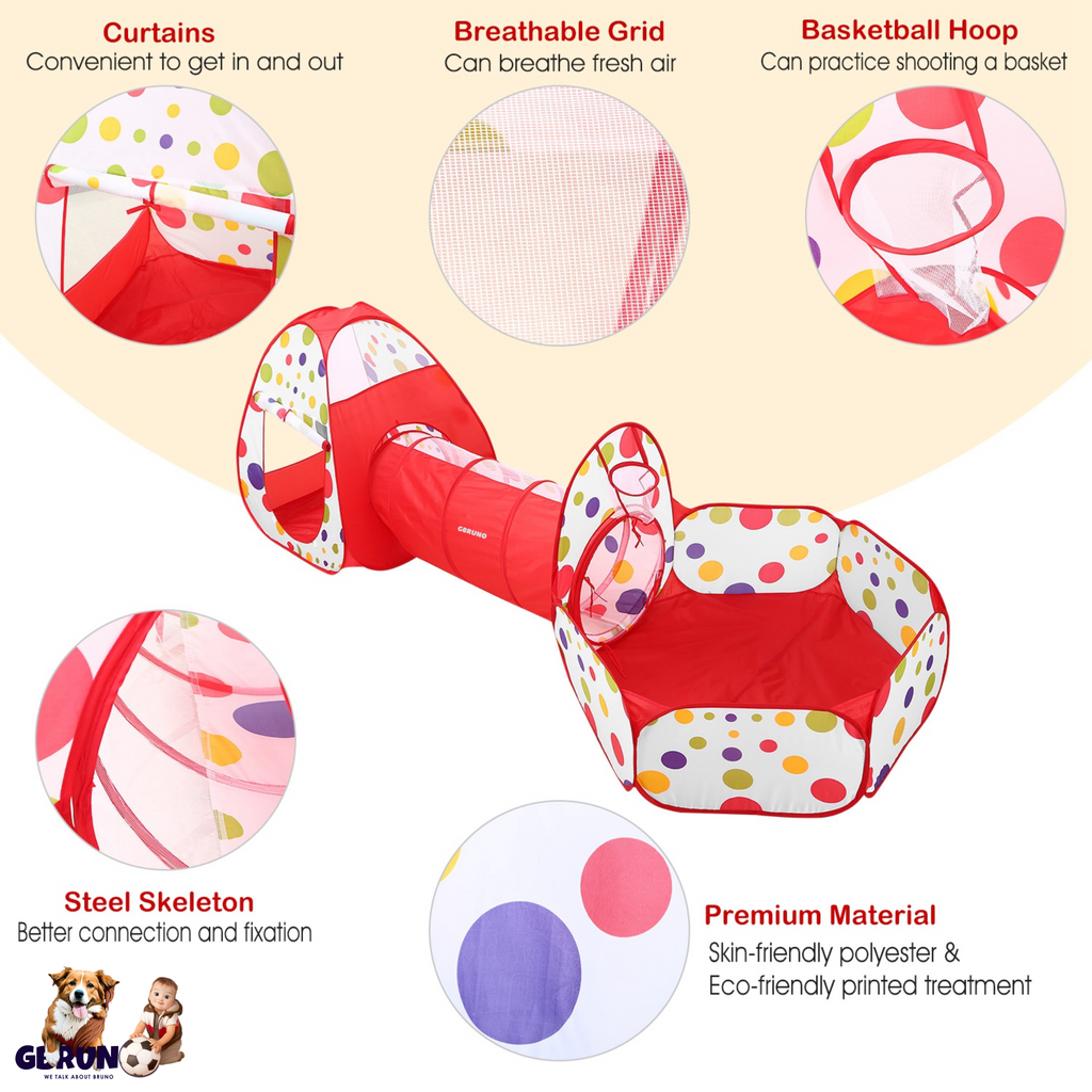 3 In 1 Child Crawl Tunnel Tent Kids Play Tent Ball Pit Set Foldable Children Play House Pop-up Kids Tent w/Storage Bag for Indoor Outdoor Travel Use