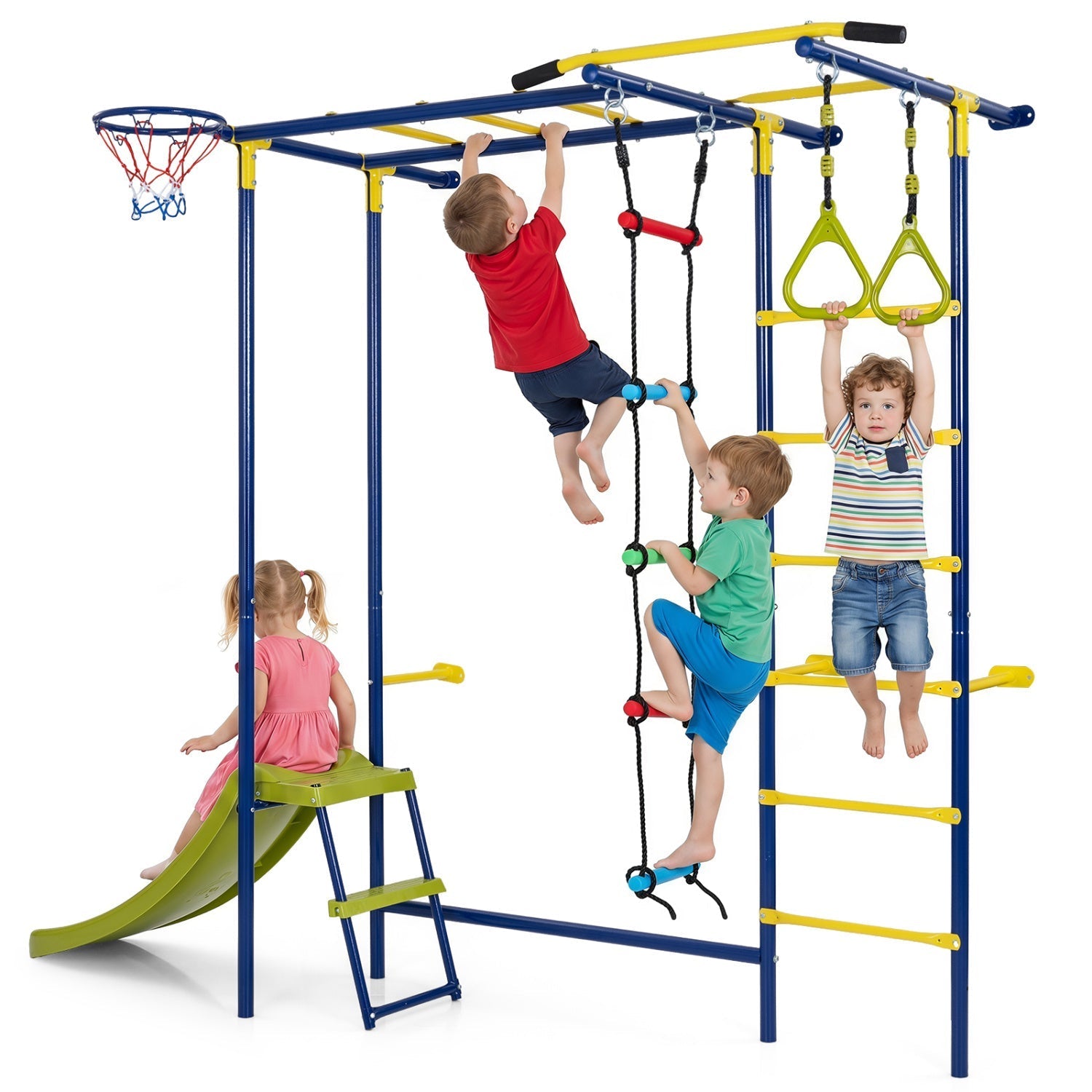 7-in-1 Indoor Jungle Gym for Toddlers with Slide & Rings