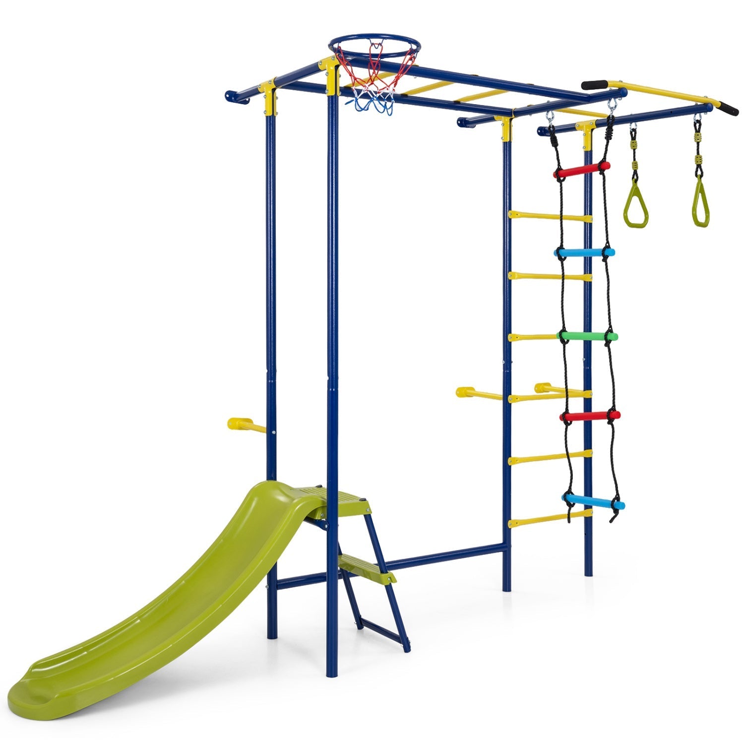 7-in-1 Indoor Jungle Gym for Toddlers with Slide & Rings