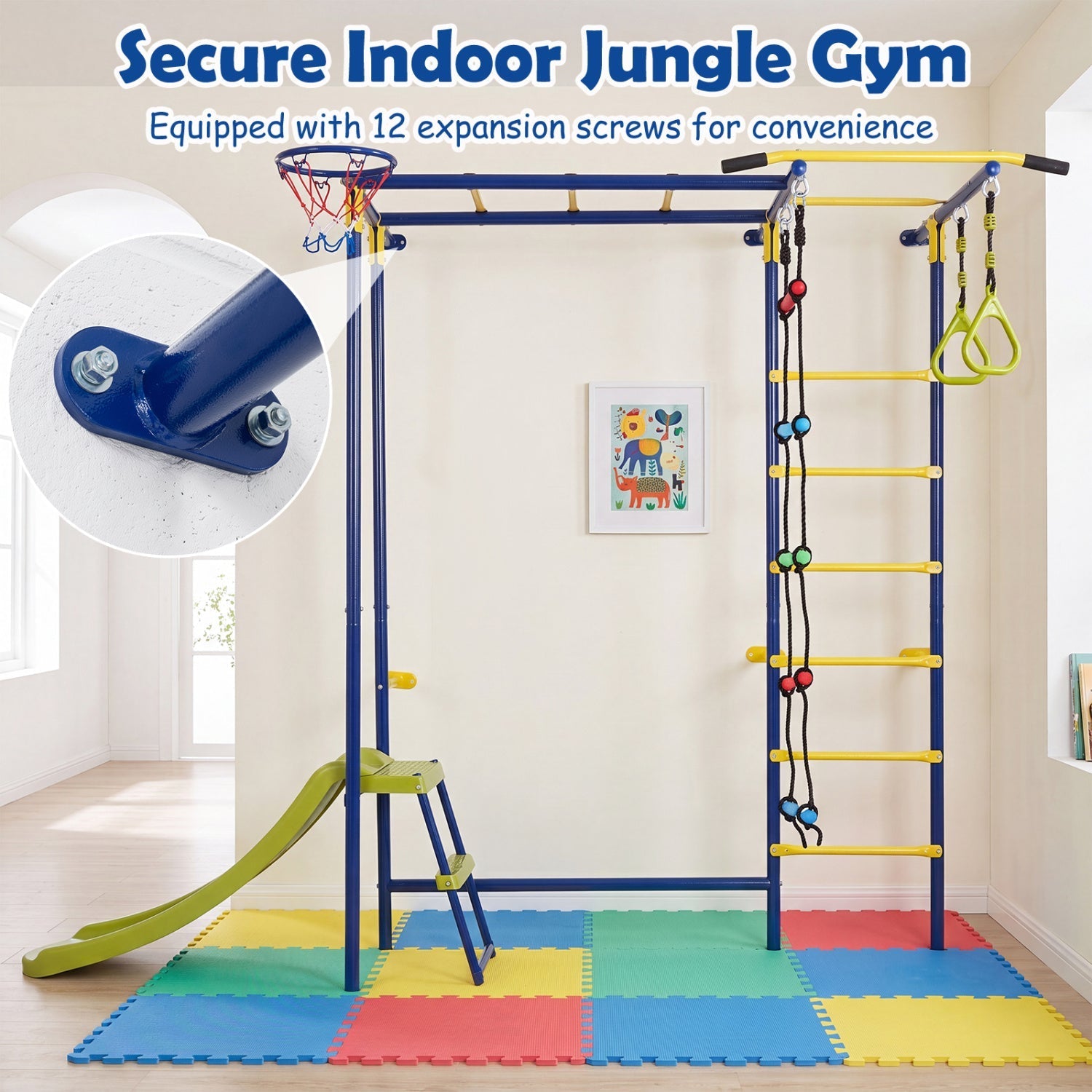 7-in-1 Indoor Jungle Gym for Toddlers with Slide & Rings