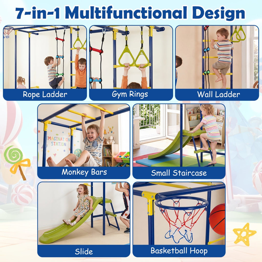 7-in-1 Indoor Jungle Gym for Toddlers with Slide & Rings
