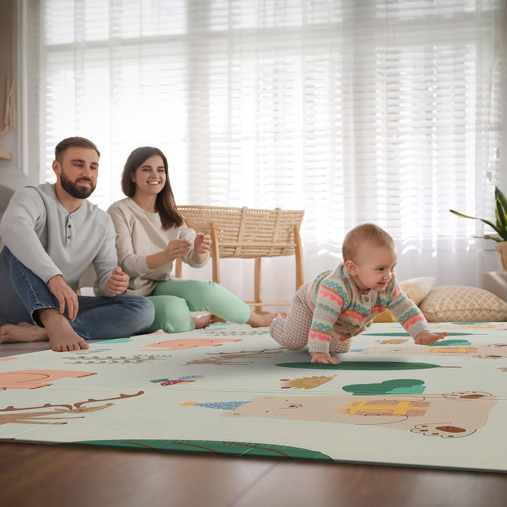 5.9x6.5FT Foldable Baby Play Mat Extra Large Waterproof Activity Playmat For Floor With Carrying Bag Reversible Foam Baby Mat For Babies Toddlers Infa