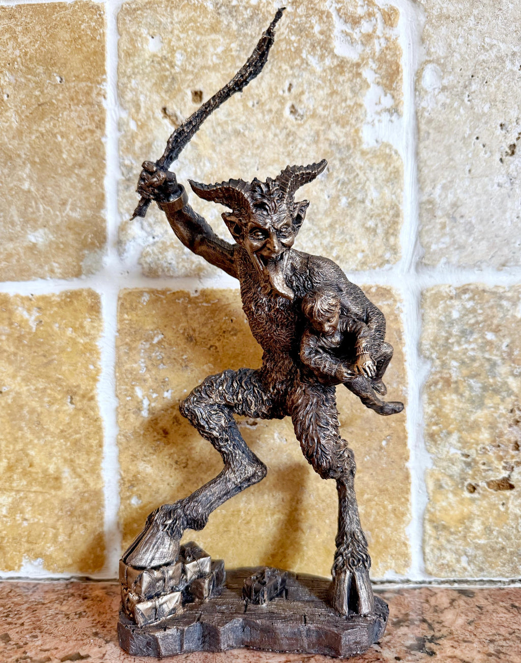 Krampus II Statue, Hand Painted Resin Bronze Finish | Mythical Creature Figurine | Unique Dark Christmas Demon, Gothic Folklore Decor