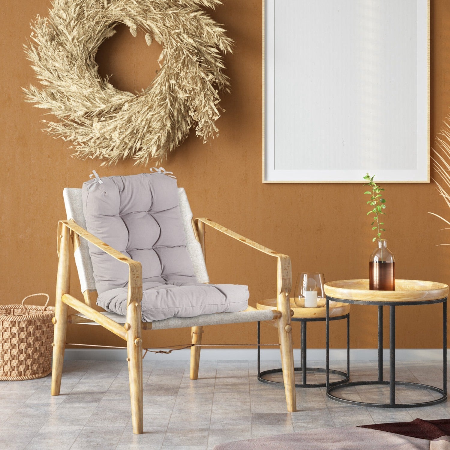 2Pcs Waterproof Rocking Chair Cushion Upper And Lower Back And Seat Sets with Non-Slip Ties Oxford Cloth Surface Polyester Filling Comfortable for Ind