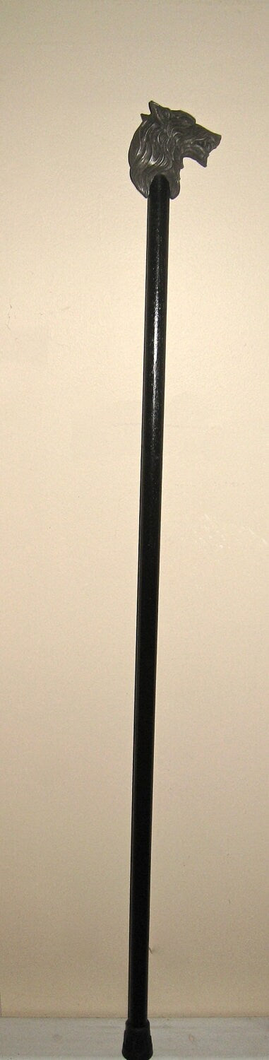 Wolf Head Cane, Hand Sculpted Walking Stick | Medieval Gothic Cane | Fantasy Cosplay Direwolf Cane, Gothic Accessory