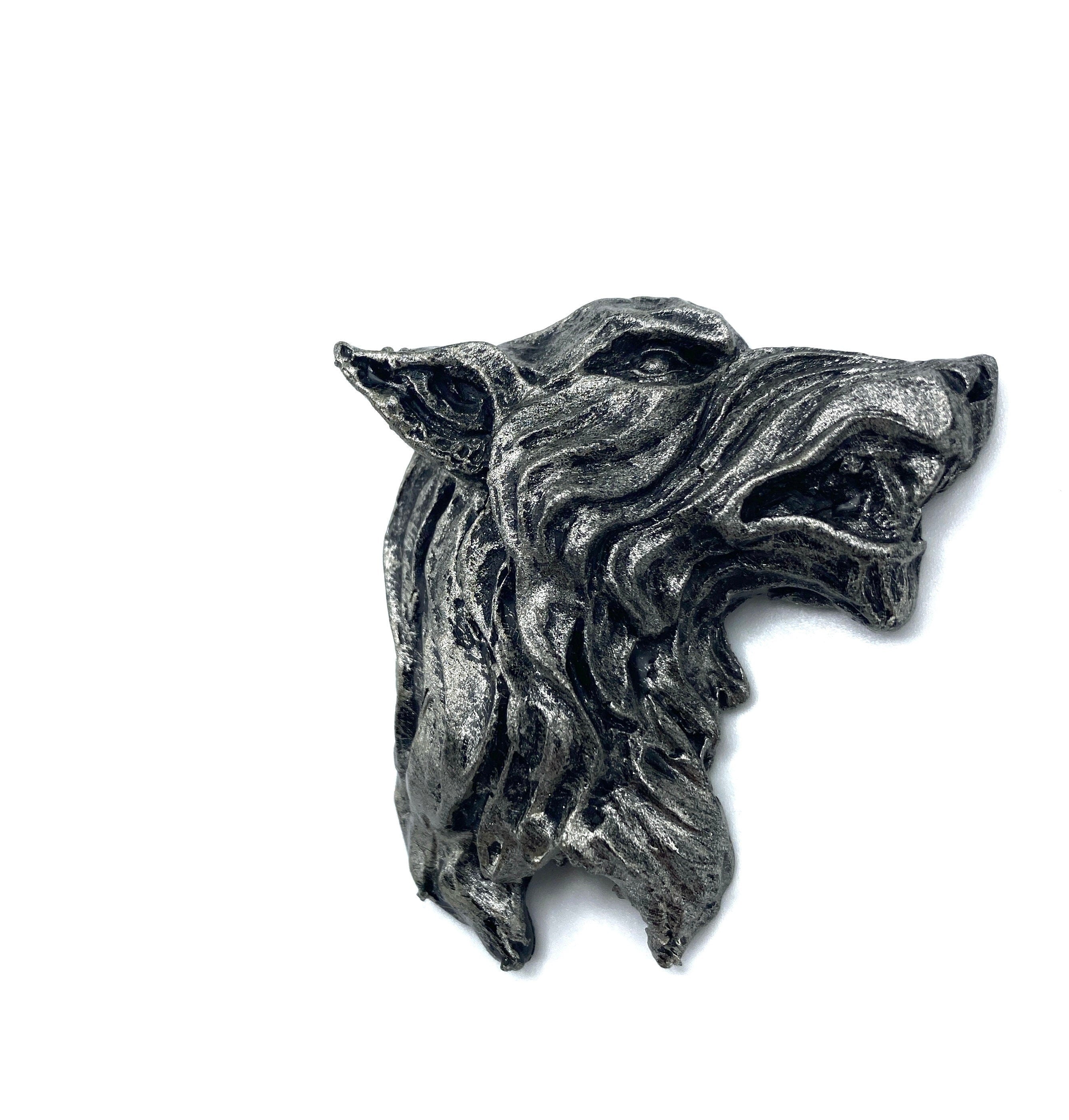 Wolf's Head Magnet, Hand Painted Resin Sculpture | Mythic Fantasy Decor | Wolf Magnet for Fantasy and Gothic Decor