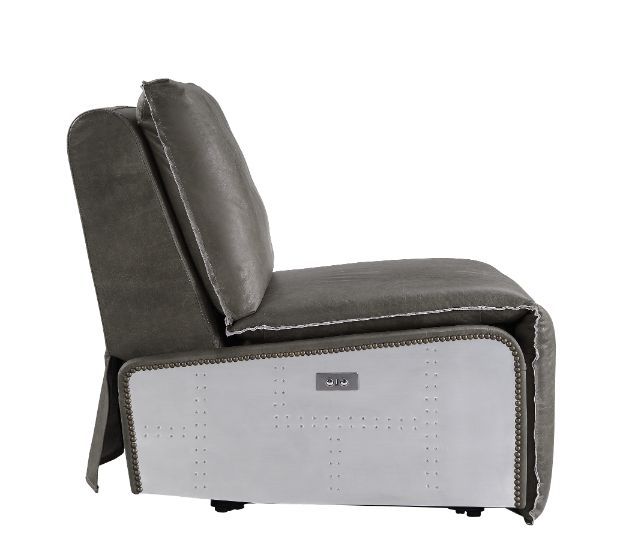 Metier - Power Motion Recliner - Gray Top Grain Leather & Aluminum