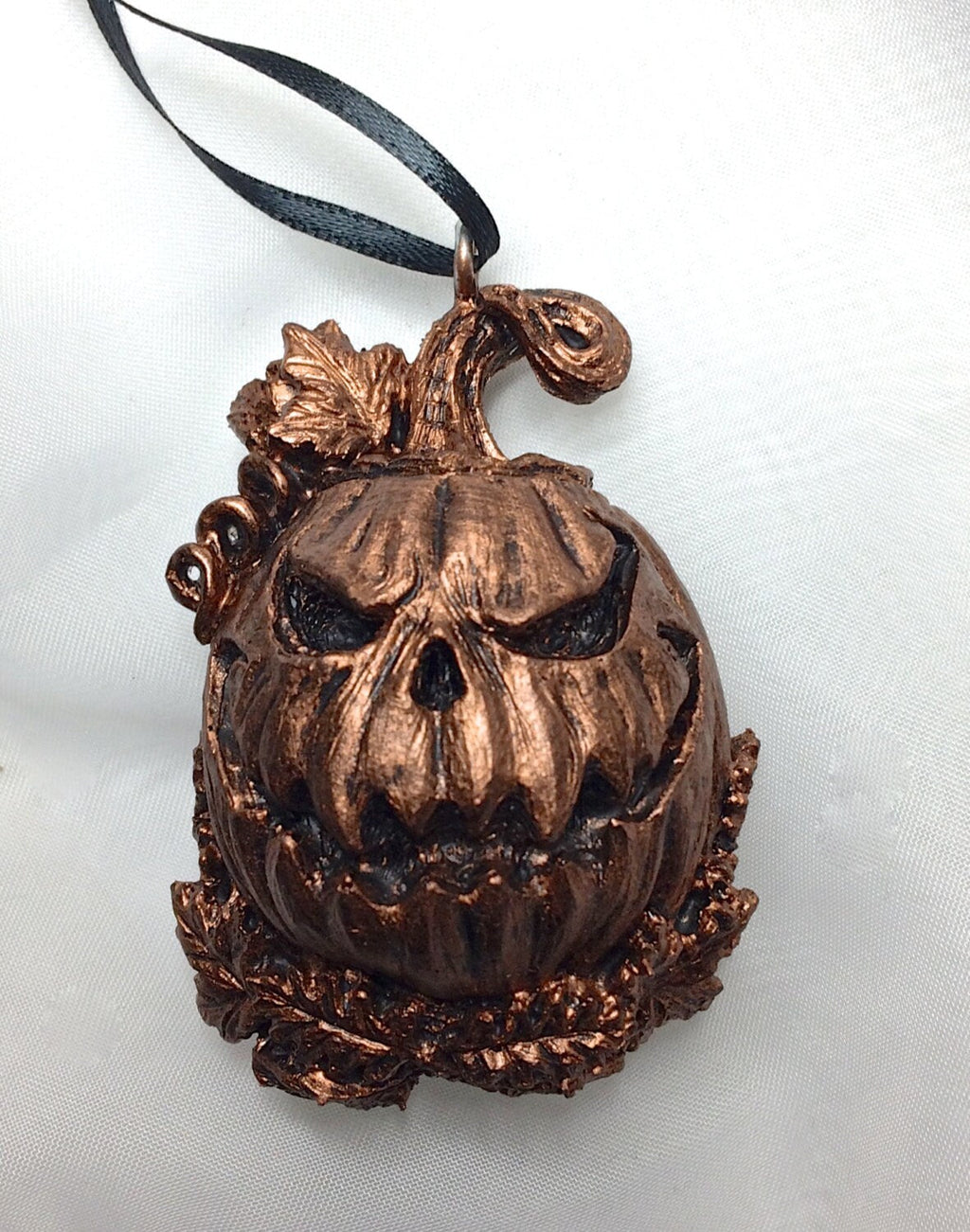Jack O' Lantern Ornament, Hand Painted Resin Sculpture | Gothic Halloween Pumpkin Figurine | Dark Witchy Art for Spooky Holiday Decor