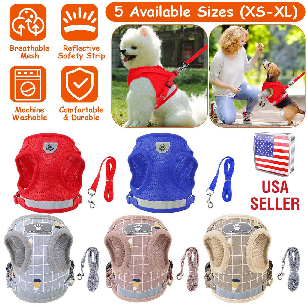 Pet Mesh Harness Dog Leash Set Reflective Chest Strap Adjustable Puppy Vest For Puppies Breeds Dogs Cats Walking Outdoor
