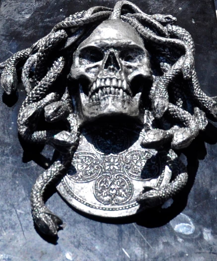 Medusa Skull Wall Plaque, Hand Painted Resin Sculpture | Mythic Gothic Wall Art | Medusa Skull Plaque for Gothic and Fantasy Home Decor