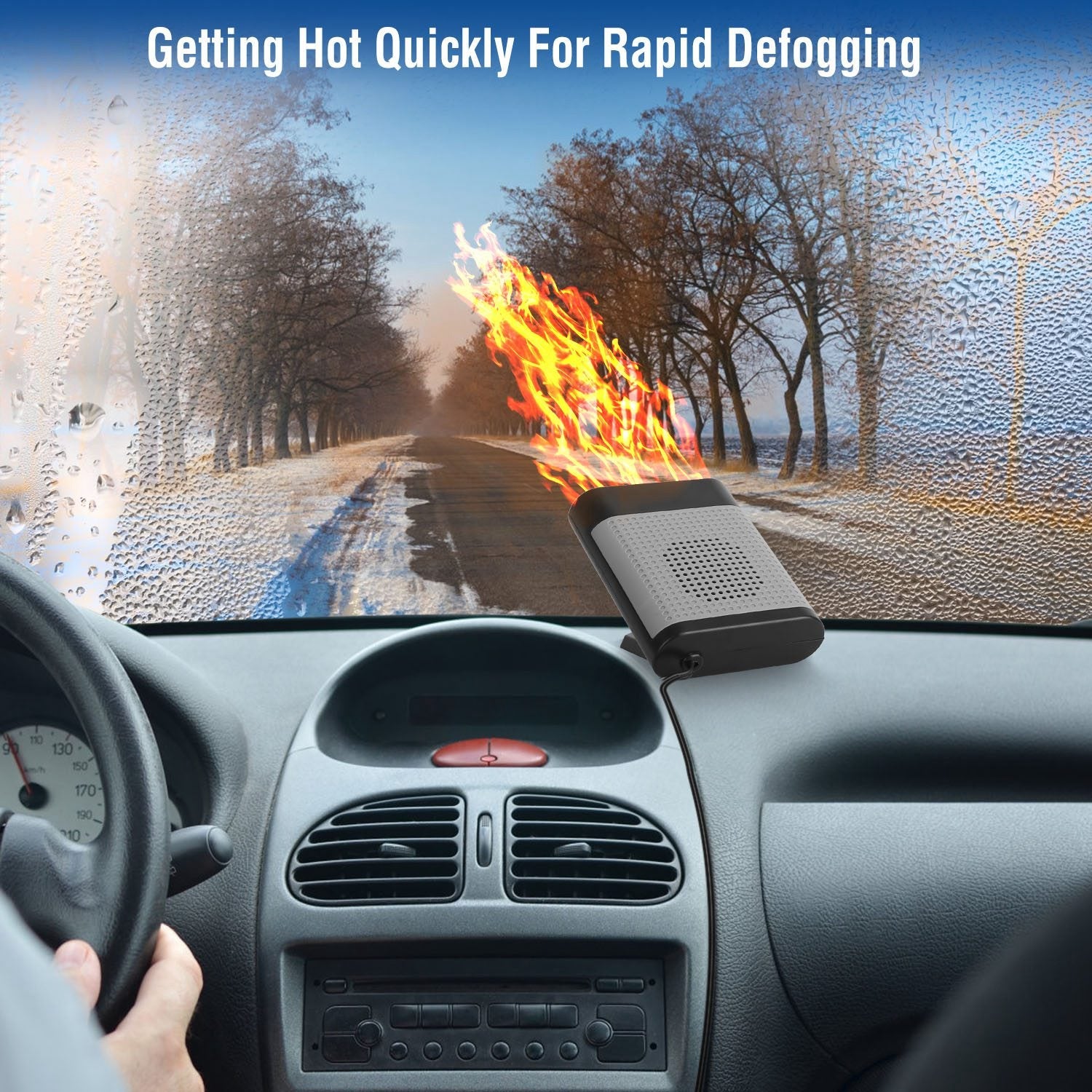 12V 150W Portable Car Heater Heating Fan 2 in 1 Defroster Defogger Demister Windshield Heater Automotive Cooling Fan with 360°Rotating Base