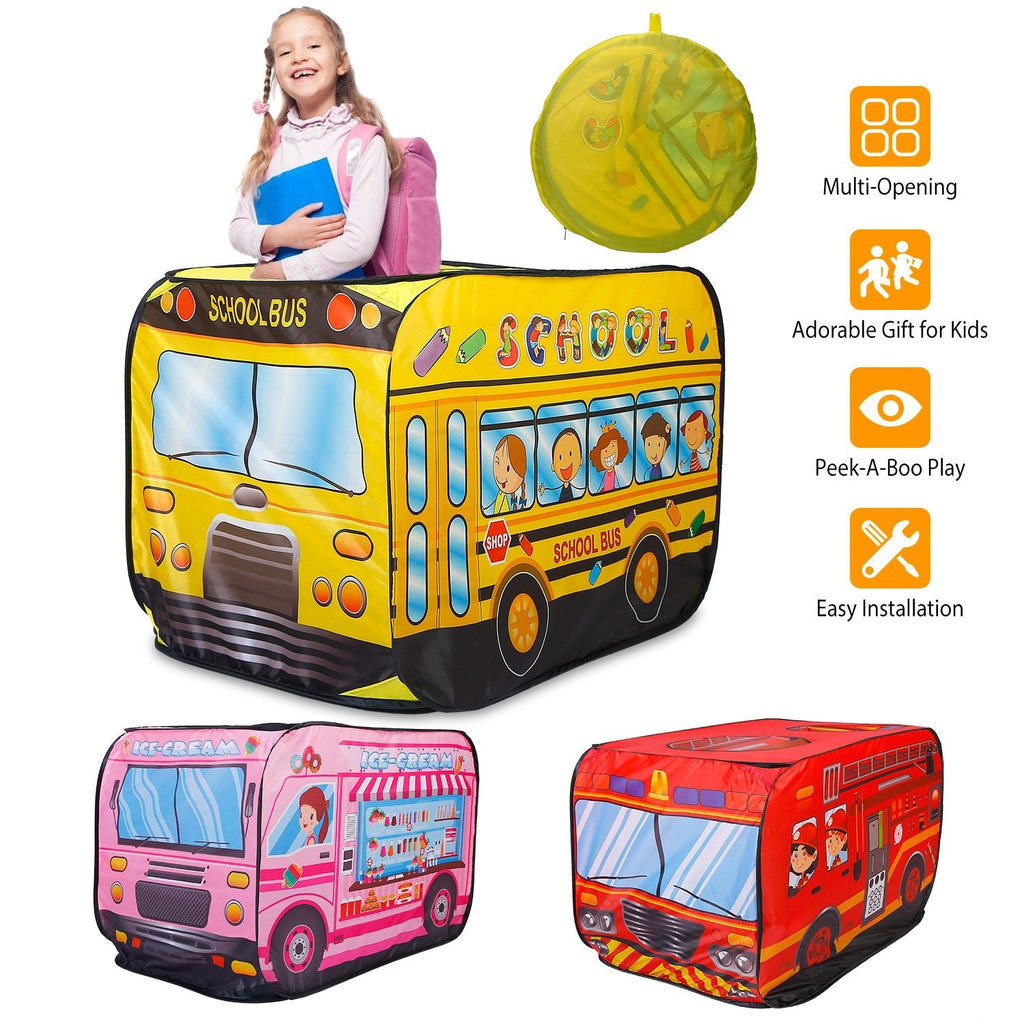 Kids Play Tent Foldable Pop Up Fire Truck Tent Portable Children Baby Play House W/ Carry Bag For Indoor Outdoor Use