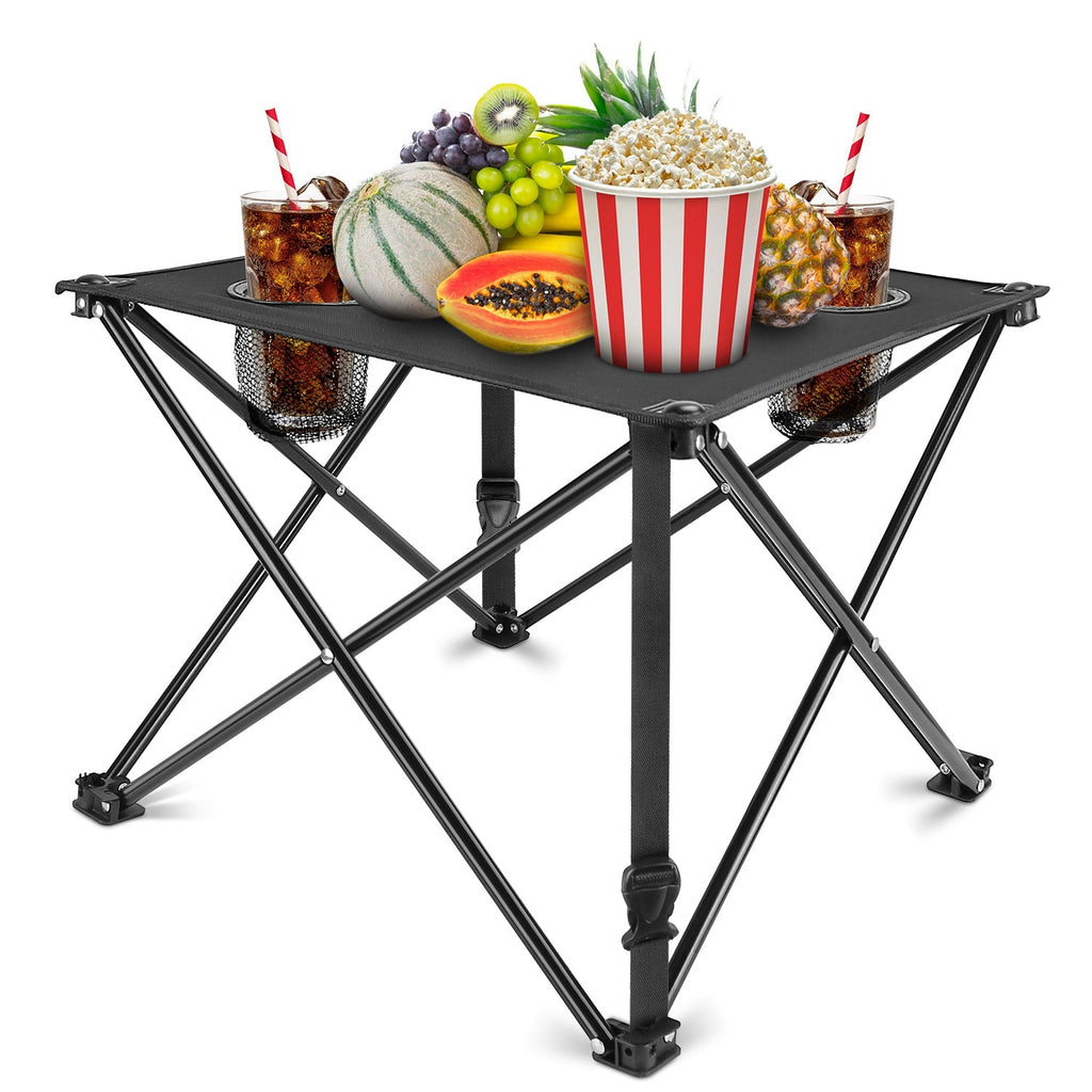 1Pc Foldable Camping Table Portable Picnic Table Lightweight Travel Desk with 2 Cup Holders Carrying Bag
