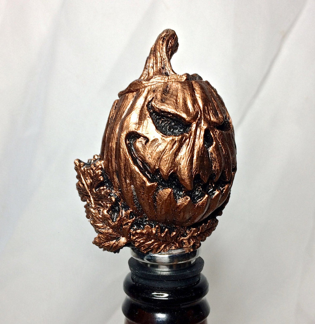 Jack O' Lantern Winestopper, Hand Painted Resin | Gothic Halloween Barware, Pumpkin Bottle Stopper |Fantasy Gothic Wine and Barware Gift