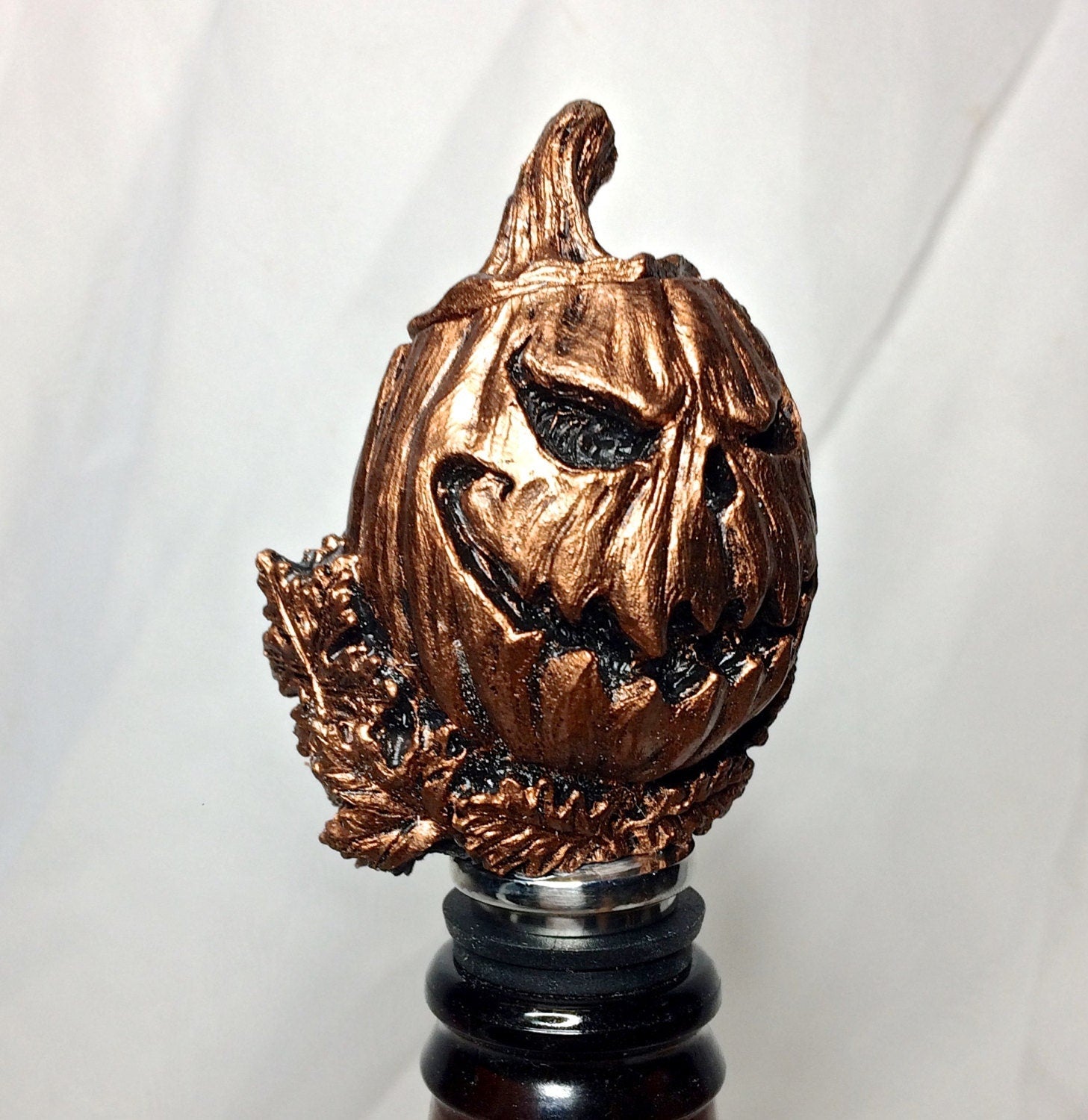 Jack O' Lantern Winestopper, Hand Painted Resin | Gothic Halloween Barware, Pumpkin Bottle Stopper |Fantasy Gothic Wine and Barware Gift