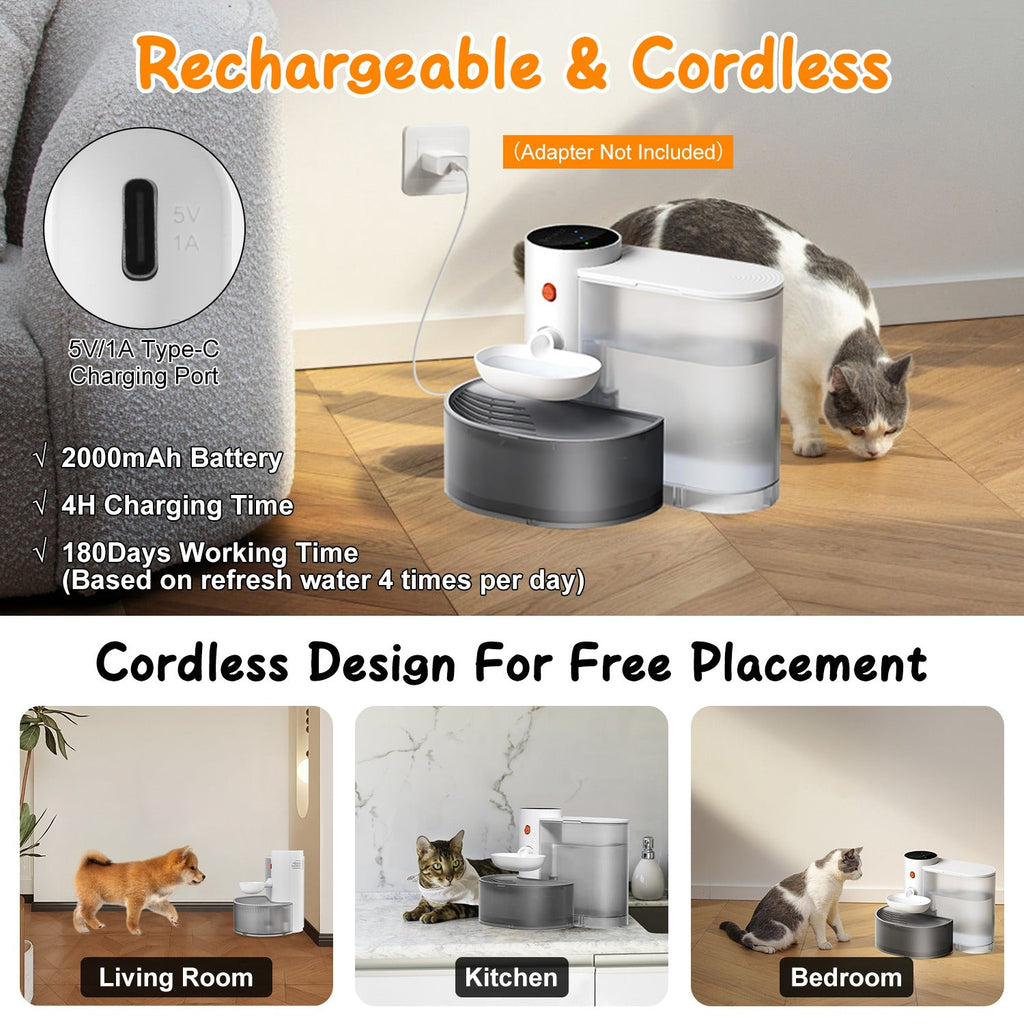 Smart Pet Water Fountain Automatic Cat Water Dispenser 3L/101OZ Cordless Rechargeable Dog Water Fountain Self-Refill with 3 Adjustable Volume 3 Time I