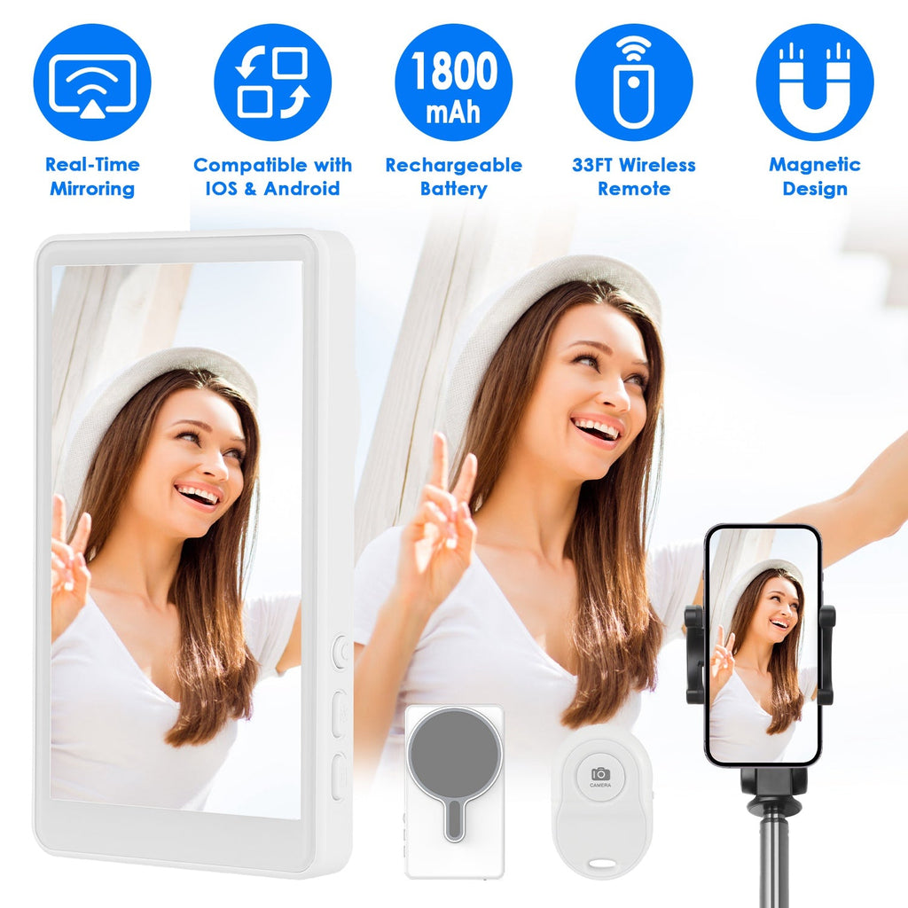 Vlog Selfie Monitor Screen Magnetic Rear Camera Phone Monitor Wireless Selfie Monitor Screen with 33FT Remote for Vlog Live Stream Compatible with IOS