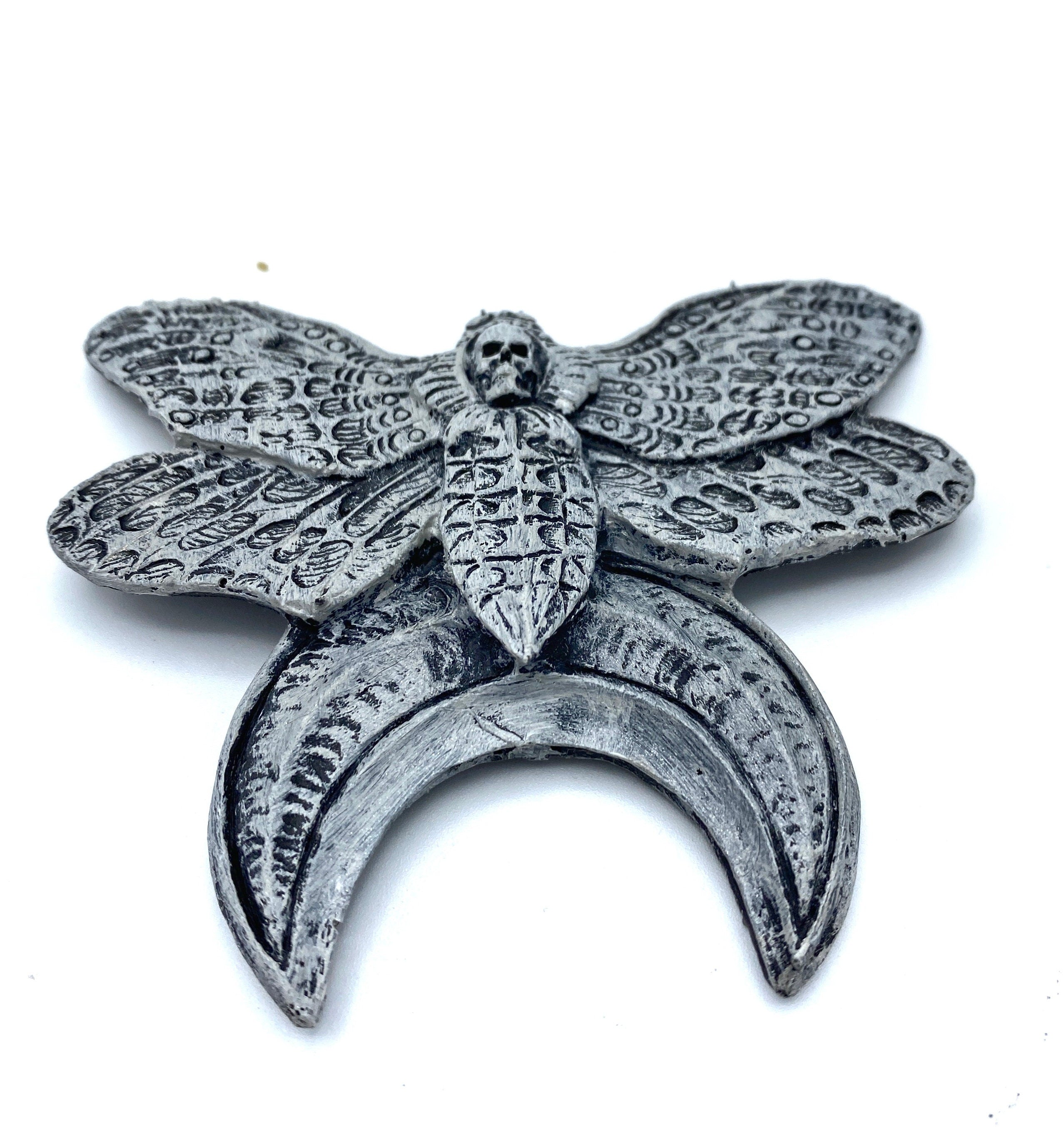 Death's Head Moth Magnet, Hand Painted Resin Sculpture | Gothic Fantasy Decor | Death Moth Magnet for Fantasy and Gothic Decor