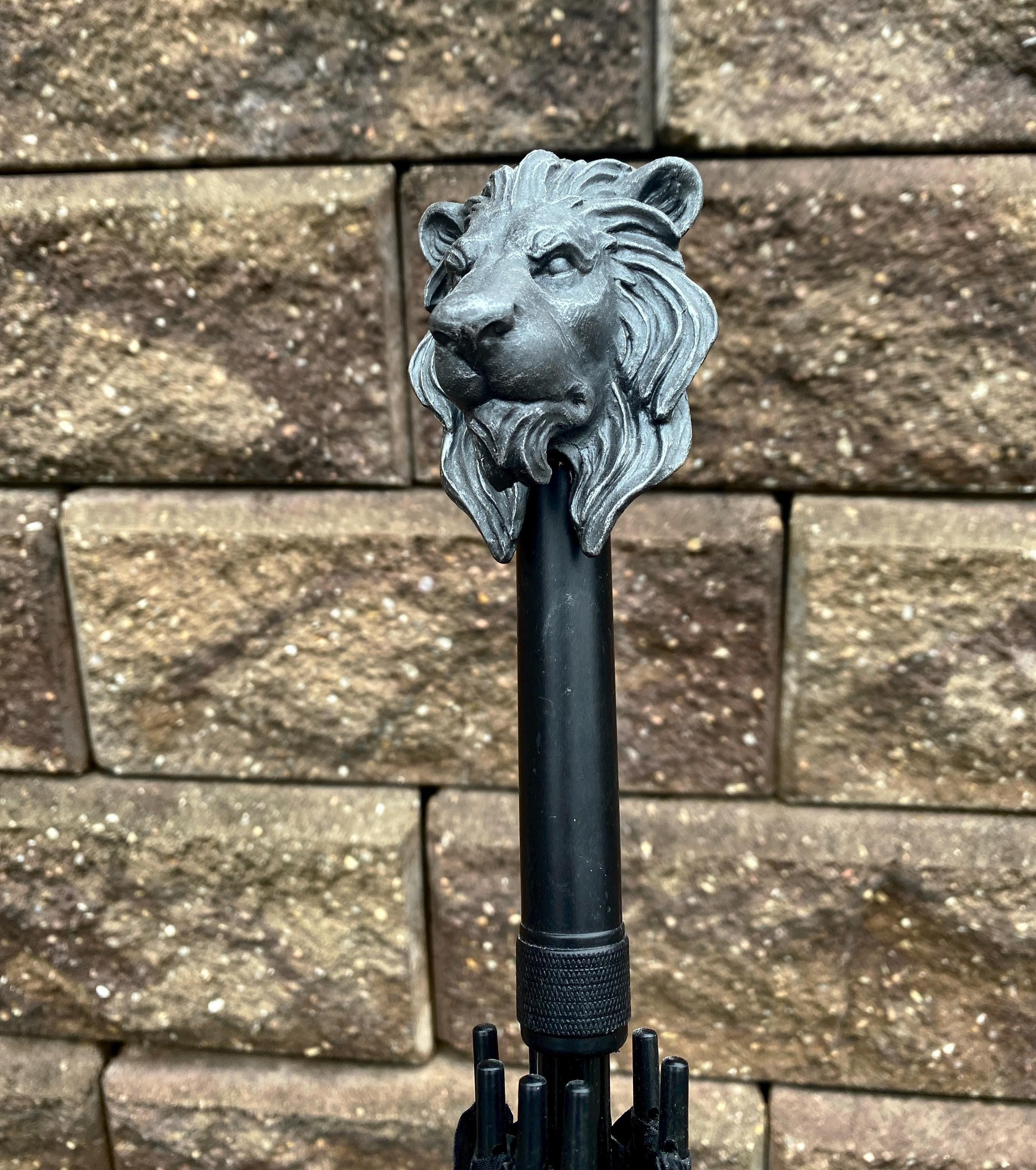 Lion Head Umbrella, Hand Sculpted Resin | Medieval Gothic Umbrella | Fantasy Cosplay Lion Umbrella Cane, Gothic Accessory