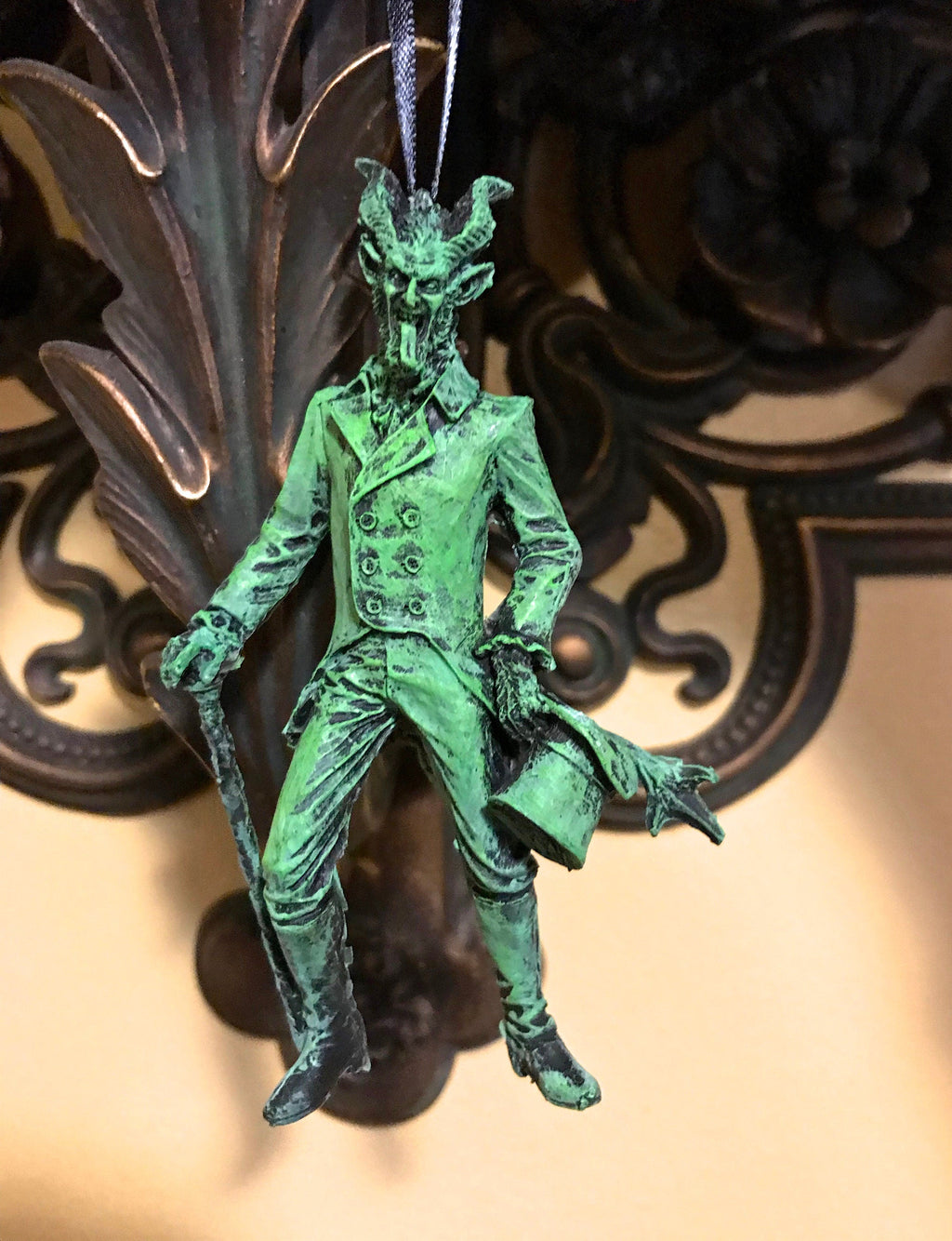 Gentleman Krampus Ornament, Hand Painted Resin Sculpture | Christmas Legend Figurine |Unique Dark Christmas Demon Ornament for Holiday Decor