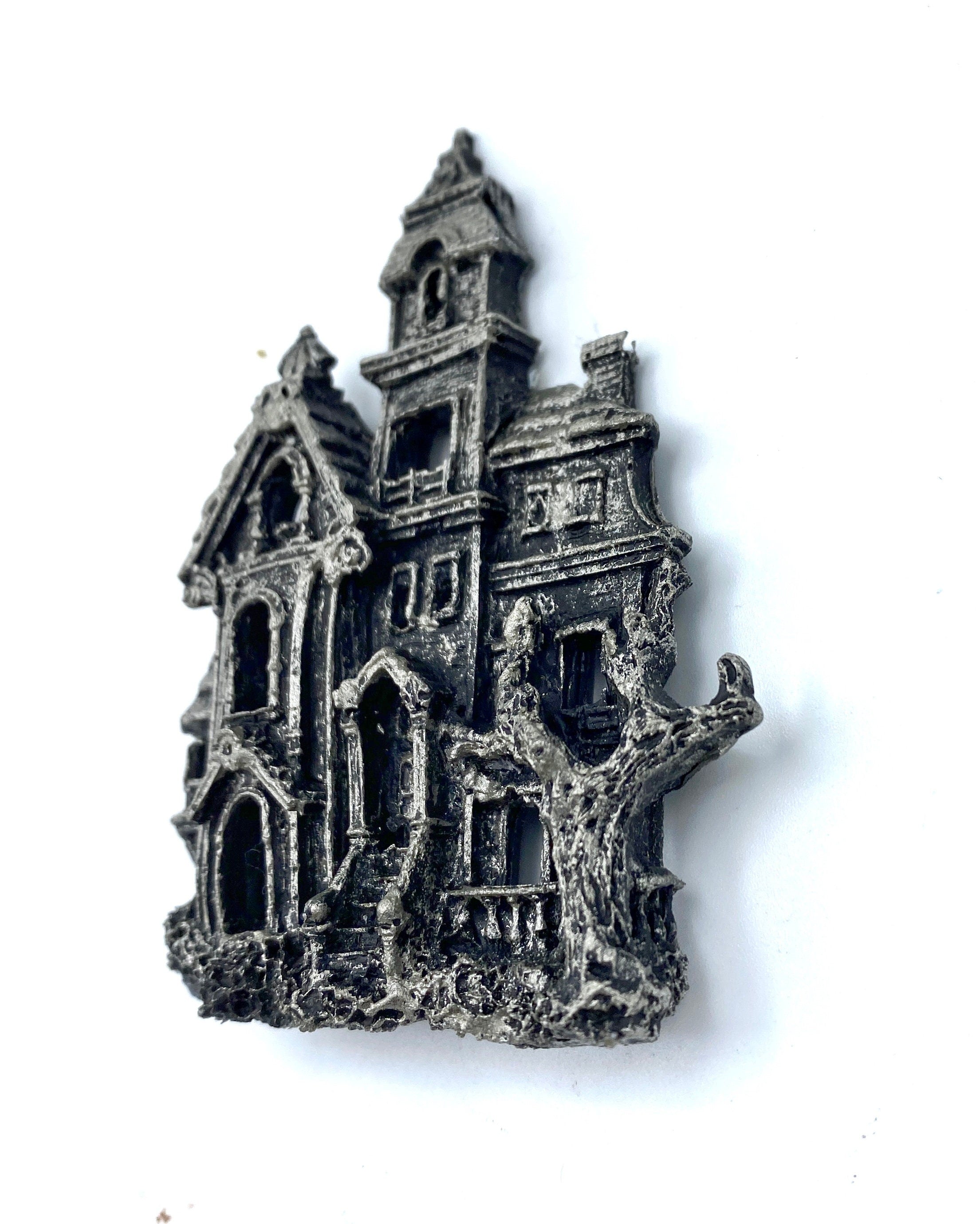 Haunted Mansion Magnet, Hand Painted Resin Sculpture | Gothic Fantasy Decor | Haunted House Magnet for Fantasy and Gothic Decor