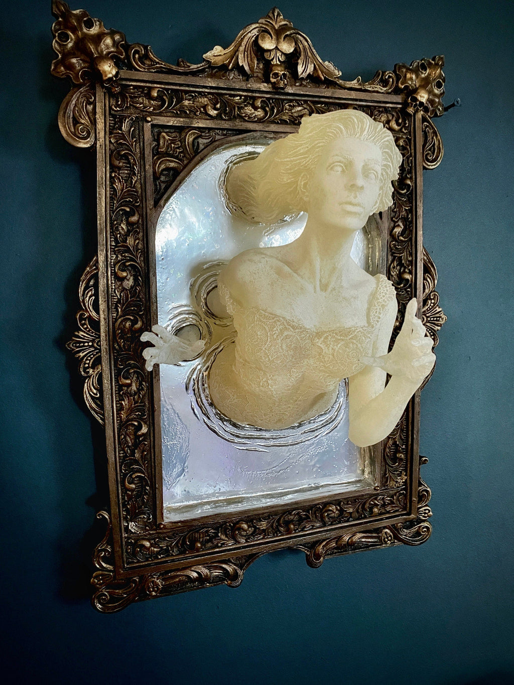 Ghost in the Mirror Wall Plaque, Glow in the Dark, XL Version | Victorian Gothic Haunted Wall Art | Gift for Halloween and Spooky Home Decor