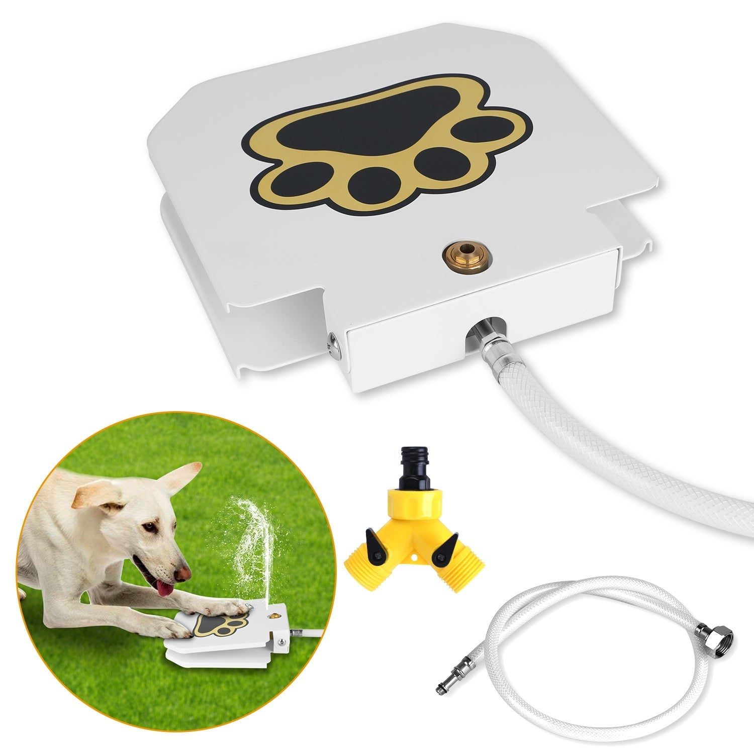 Dog Water Fountain Outdoor Dog Pet Water Dispenser Step-on Activated Sprinkler w/ Interactive Paw Pedal Valve for Drinking Fresh Water